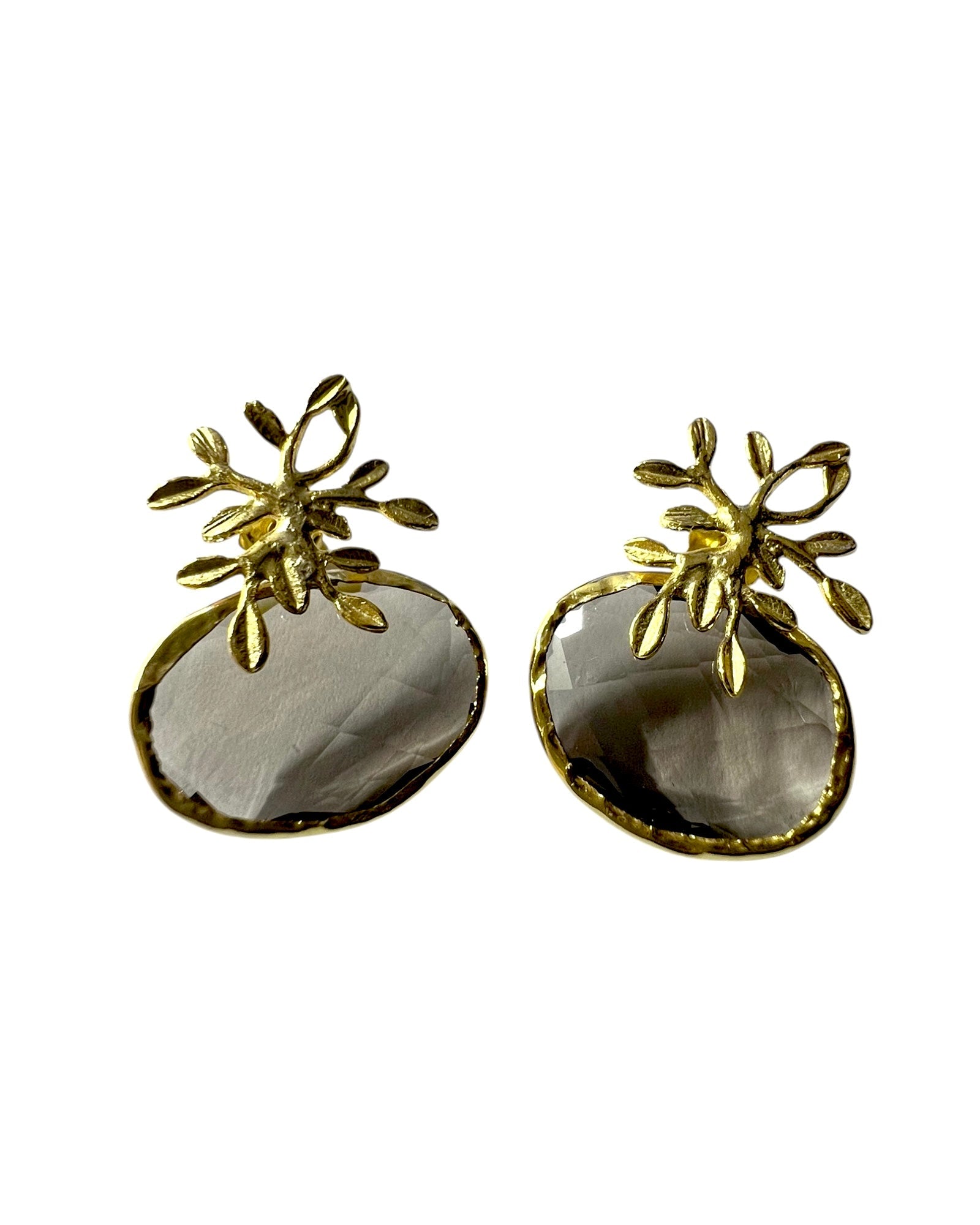 Leaf Earrings with Stone in Gold Plated Silver