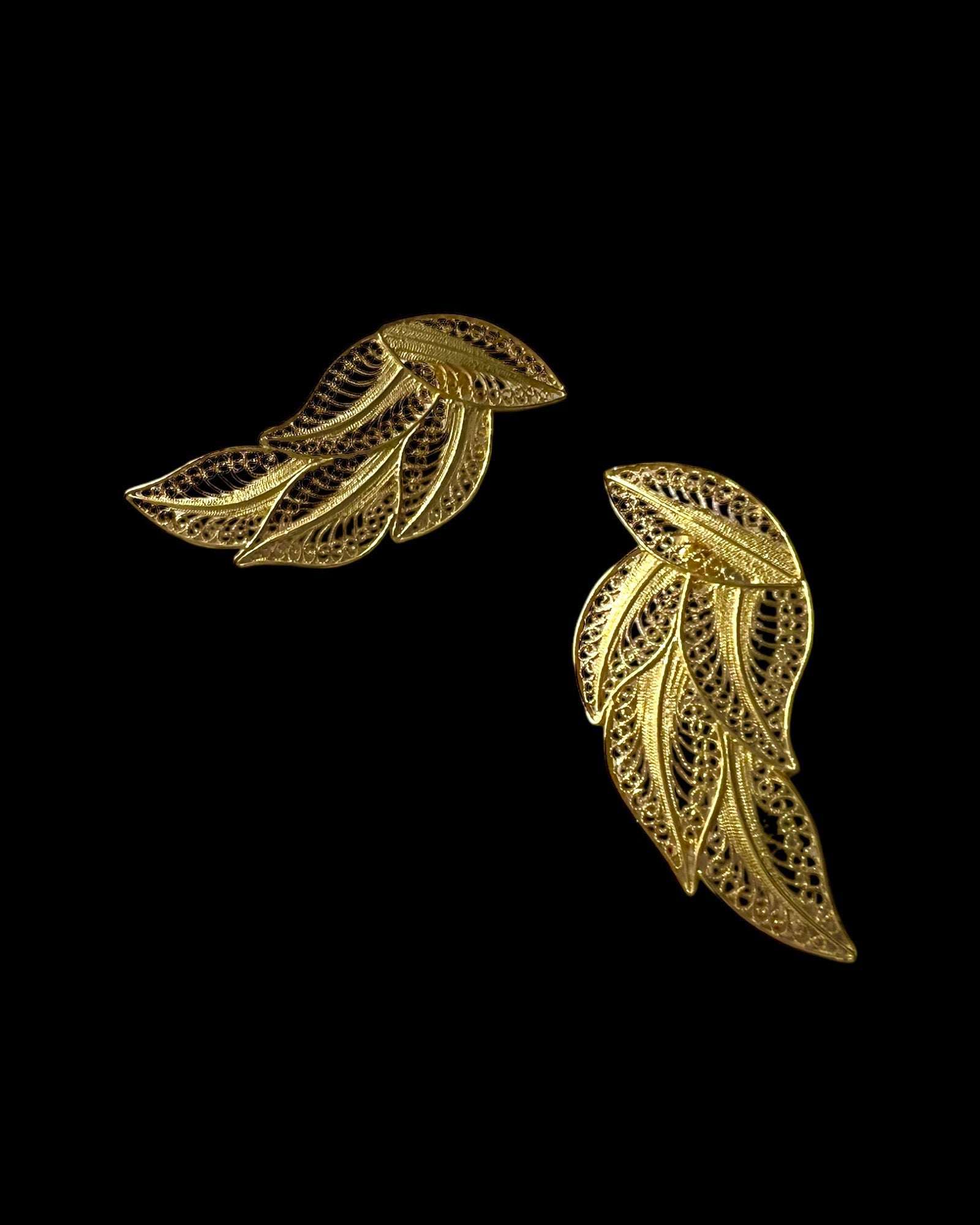 Filigree Leaf Earrings in Gold Plated Silver