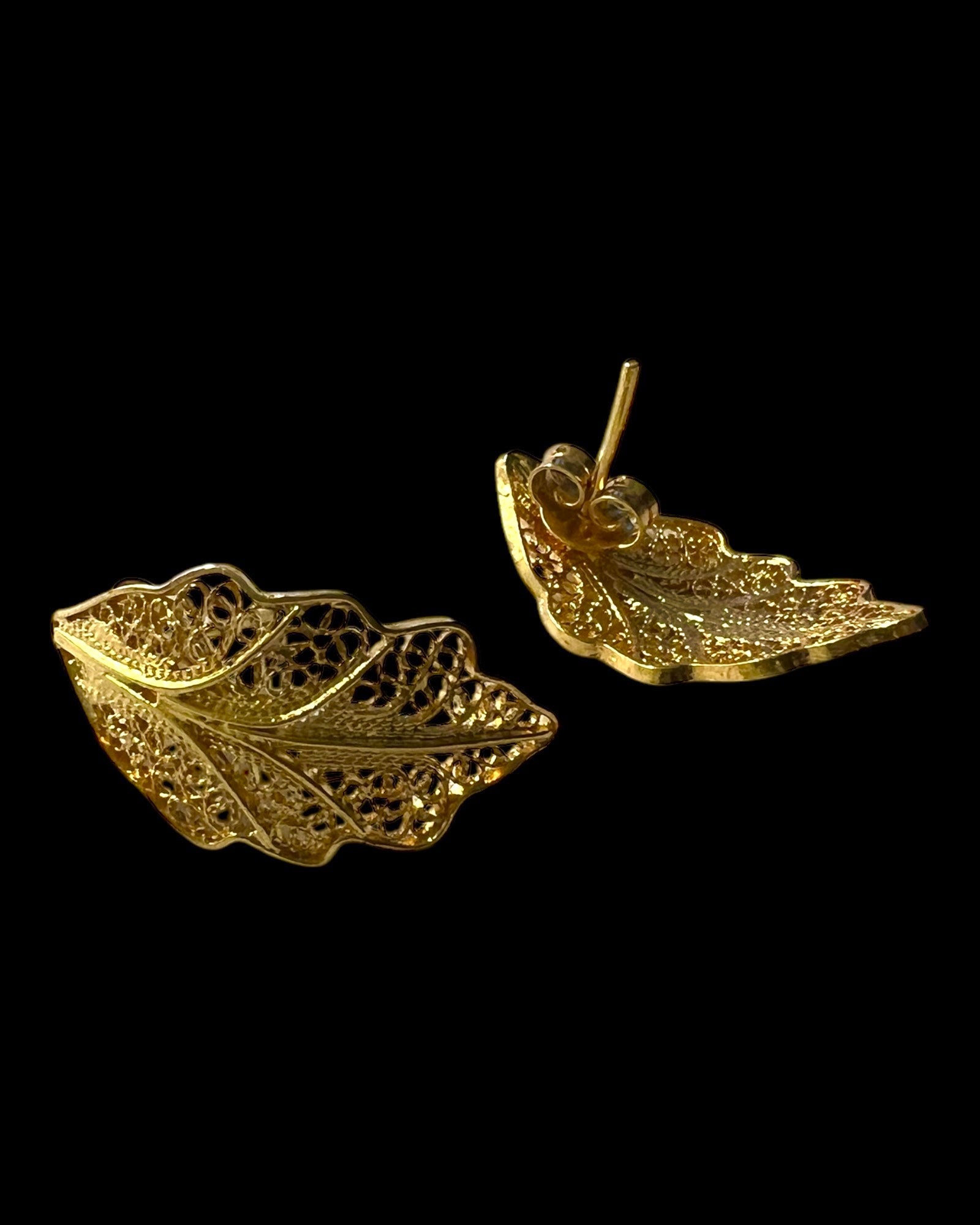 Filigree Leaf Earrings in Gold Plated Silver