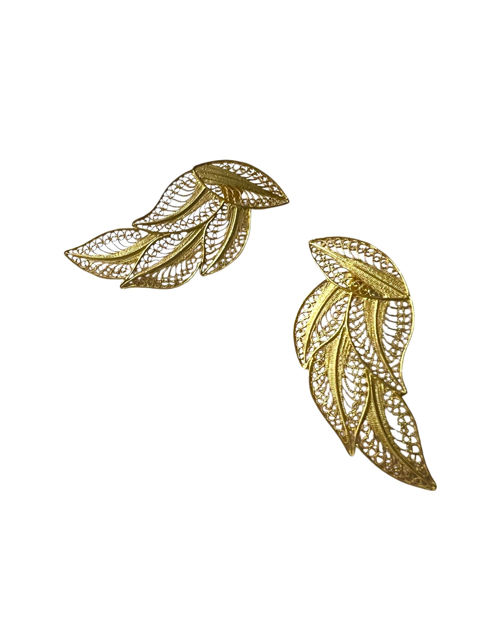 Filigree Leaf Earrings in Gold Plated Silver