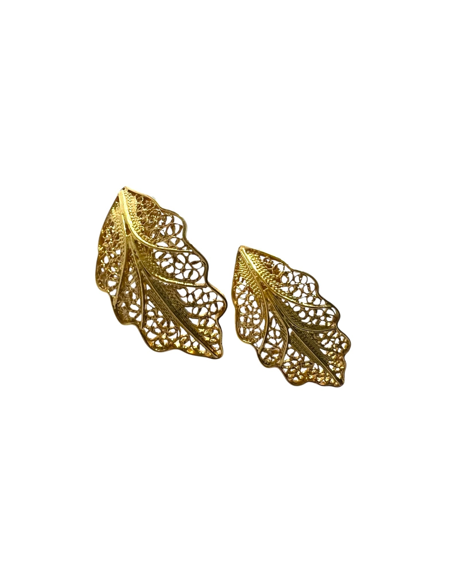 Filigree Leaf Earrings in Gold Plated Silver