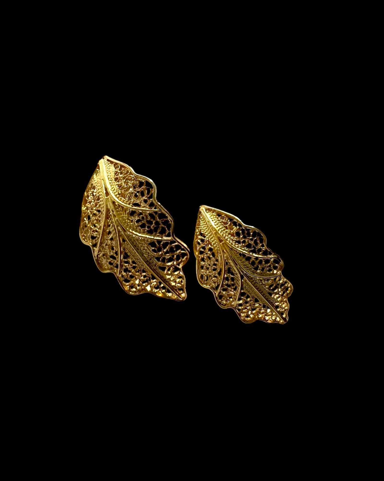 Filigree Leaf Earrings in Gold Plated Silver