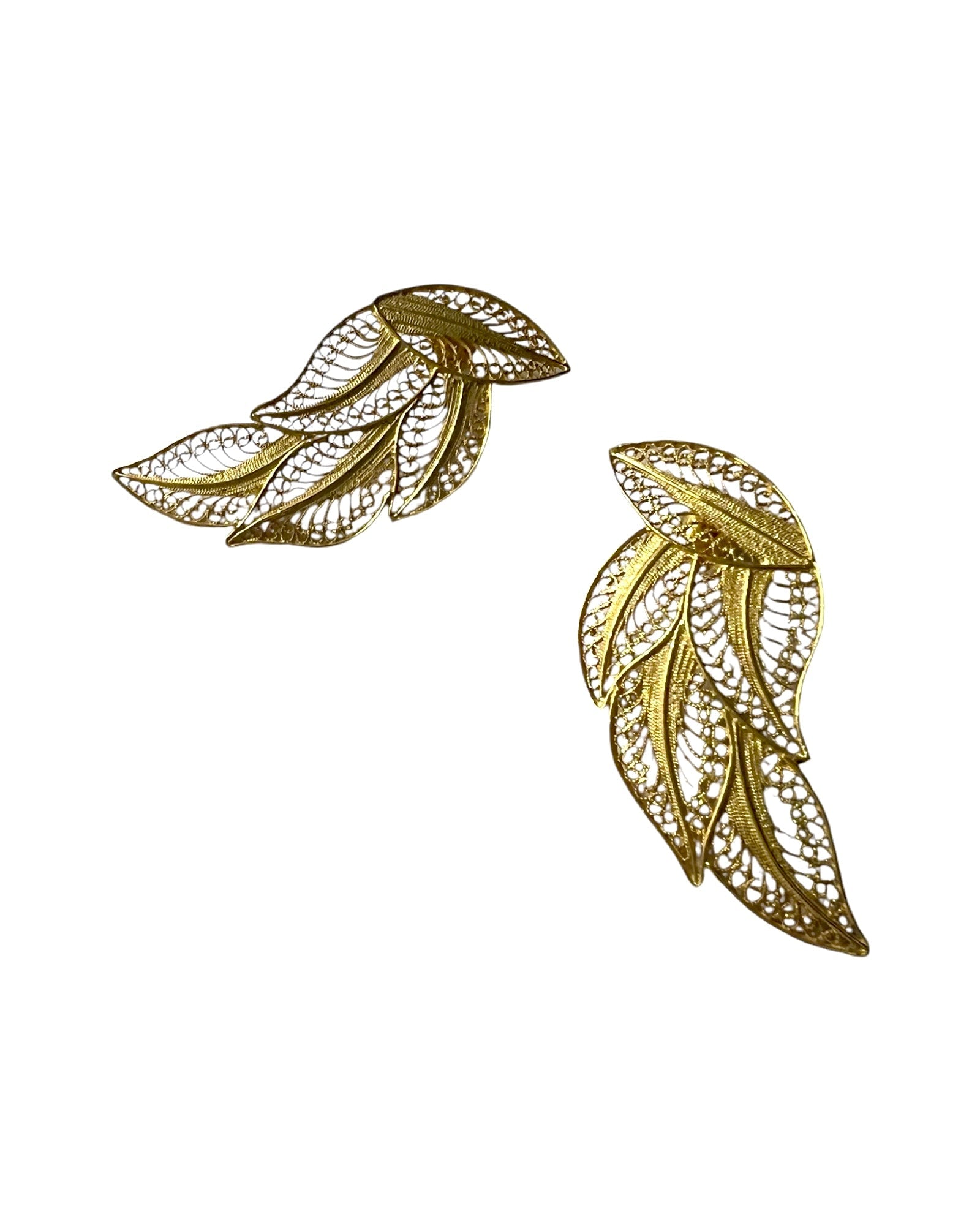 Filigree Leaf Earrings in Gold Plated Silver