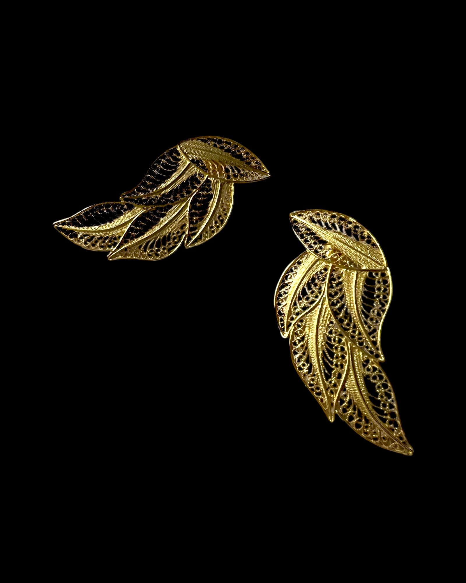 Filigree Leaf Earrings in Gold Plated Silver