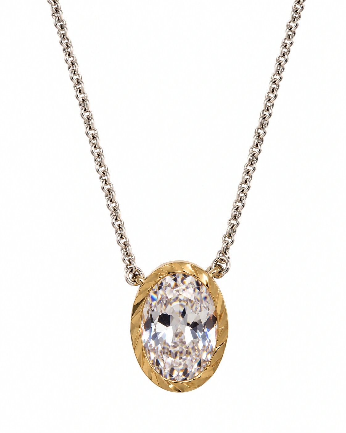 Colar com Pedra Oval em Prata e Ouro
