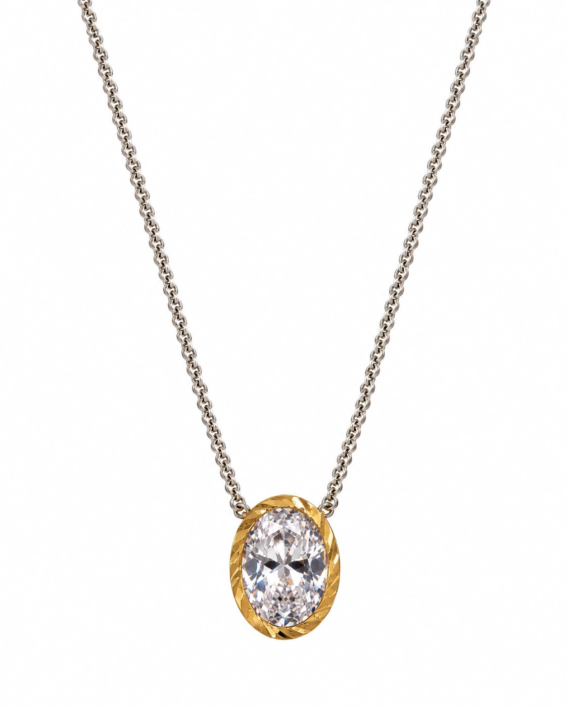 Colar com Pedra Oval em Prata e Ouro