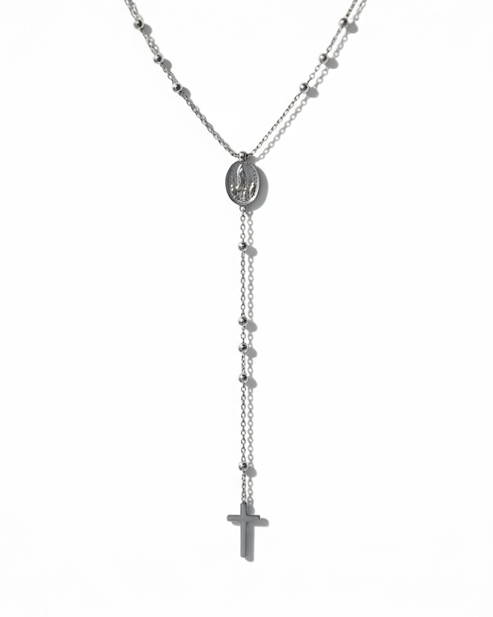 Colar Terço em Prata Branca