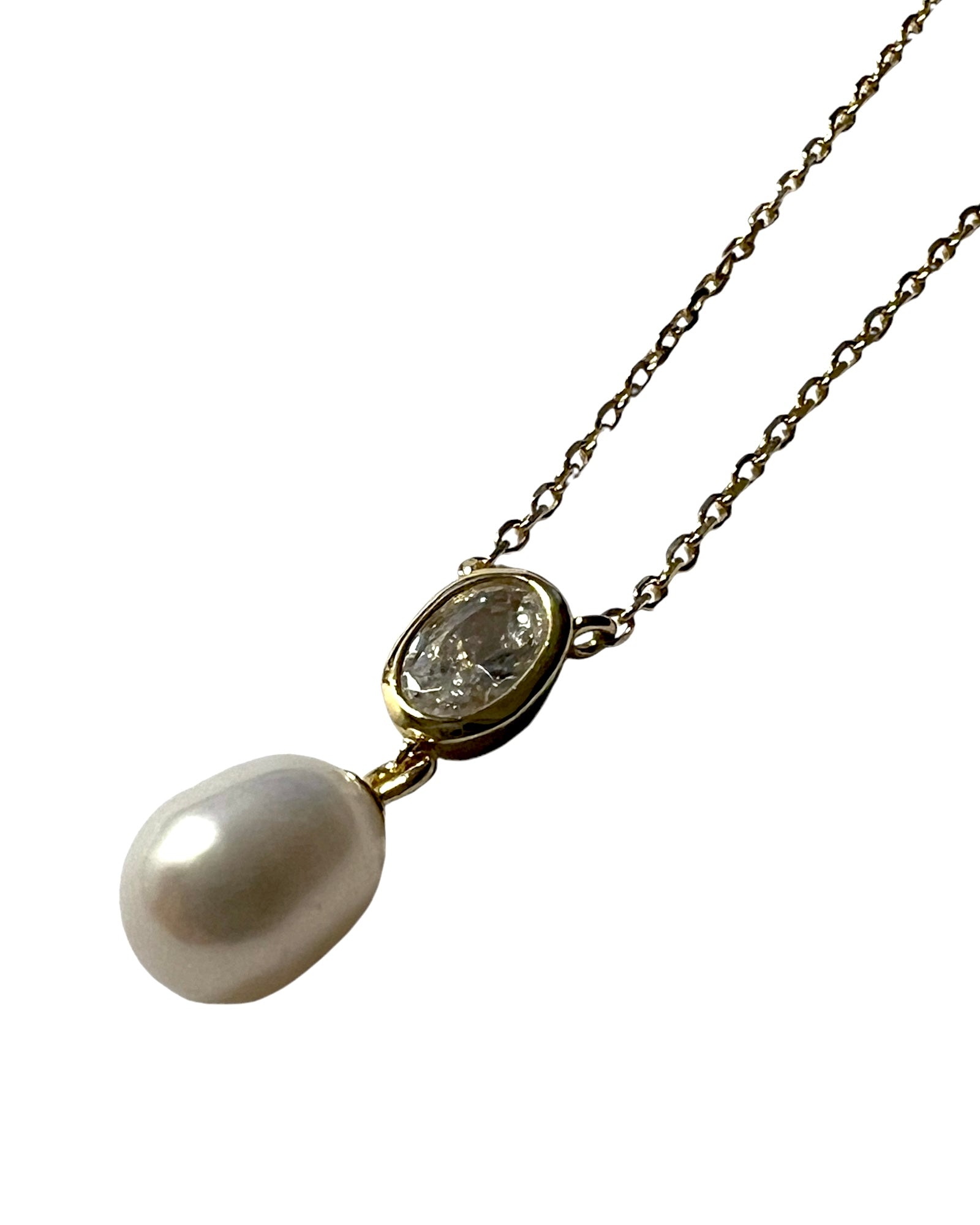 Necklace with Shiny Stone and Pearl in Gold Plated Silver
