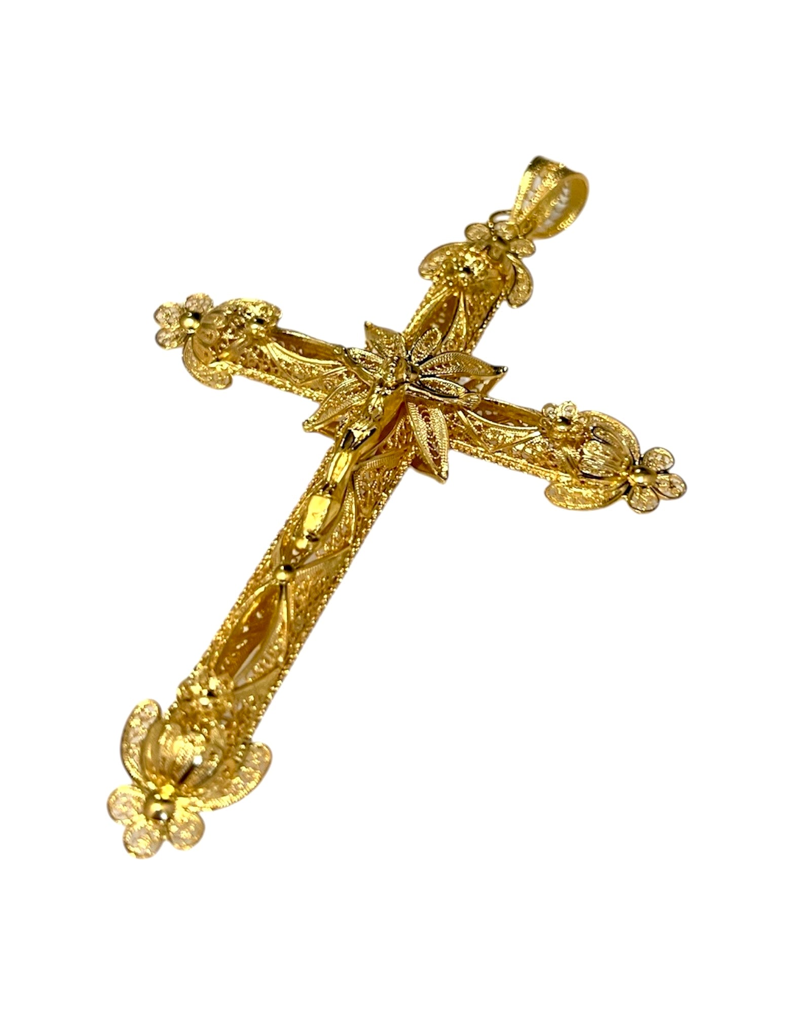 Medalha Cruz de Filigrana em Prata Dourada