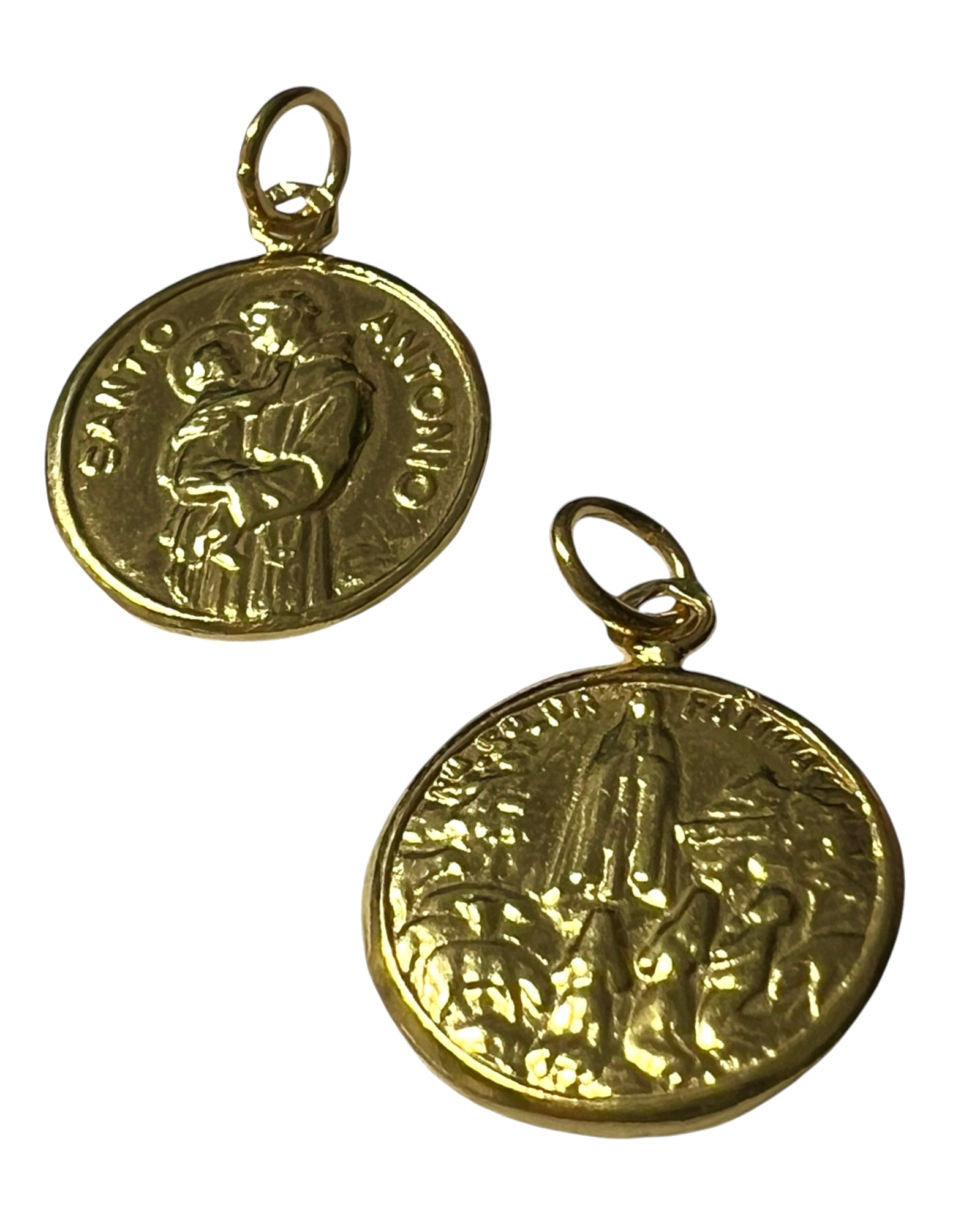 Saint Anthony and Our Lady of Fatima Medal in Gold Plated Silver