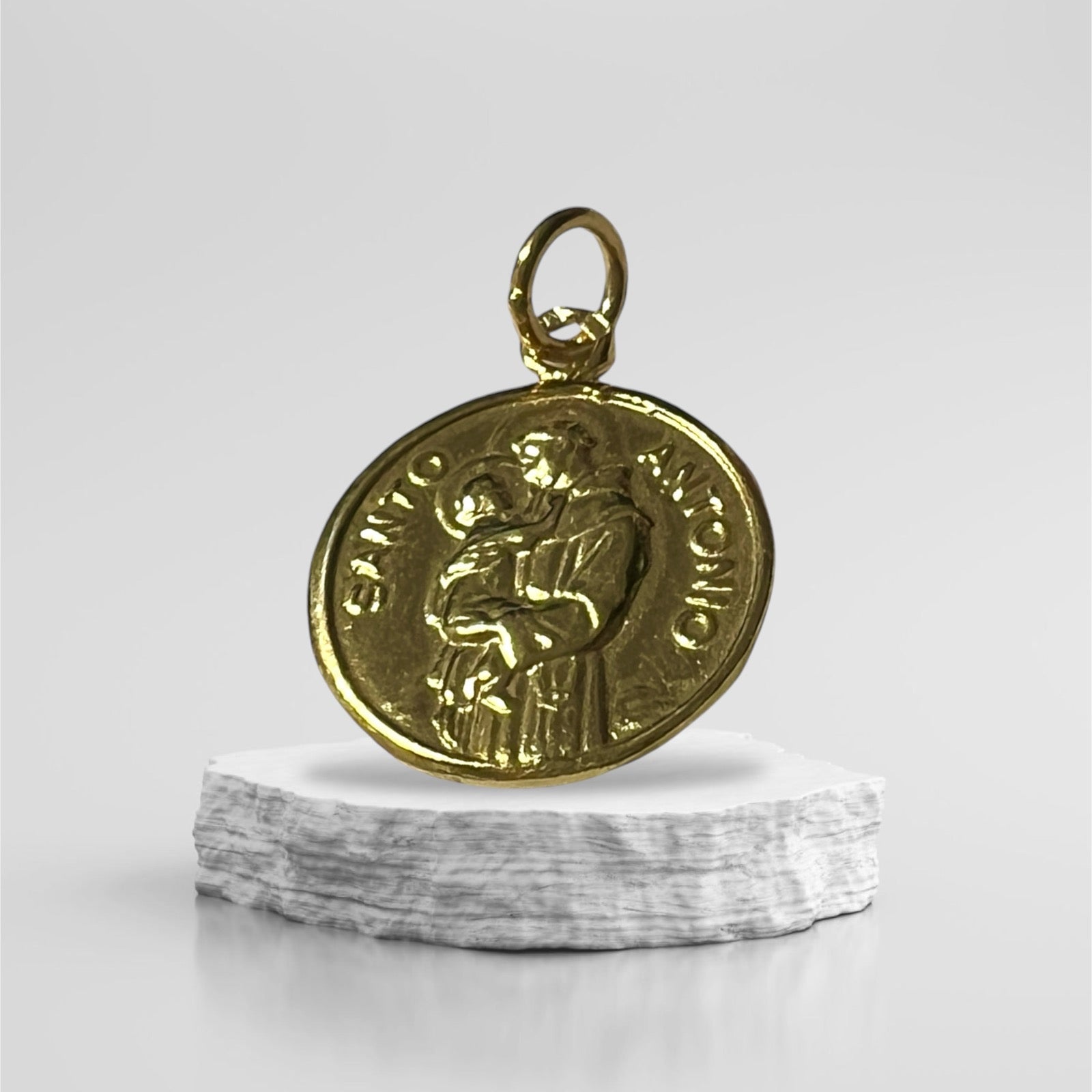 Saint Anthony and Our Lady of Fatima Medal in Gold Plated Silver