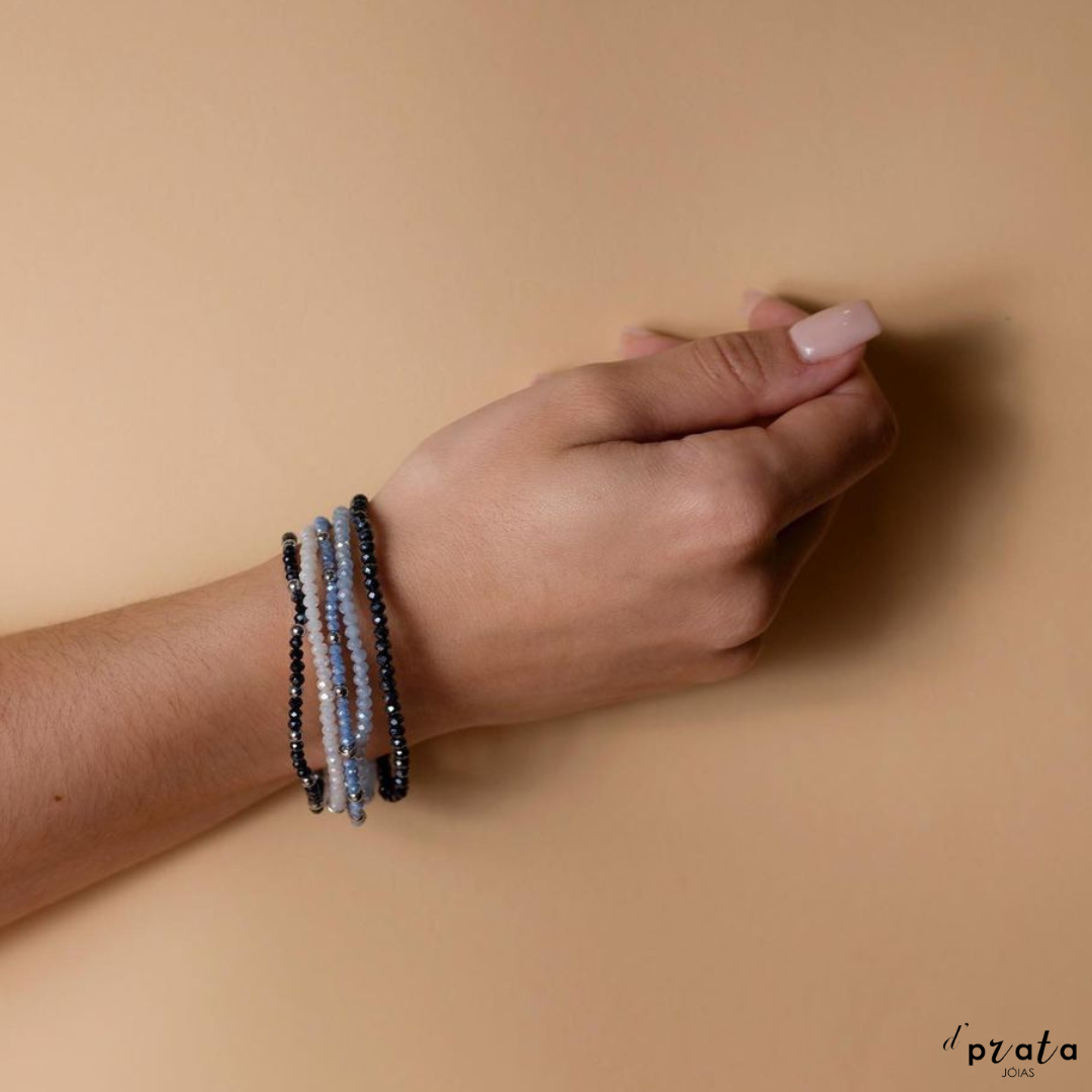 Pulseira Azul com Prata Rosa