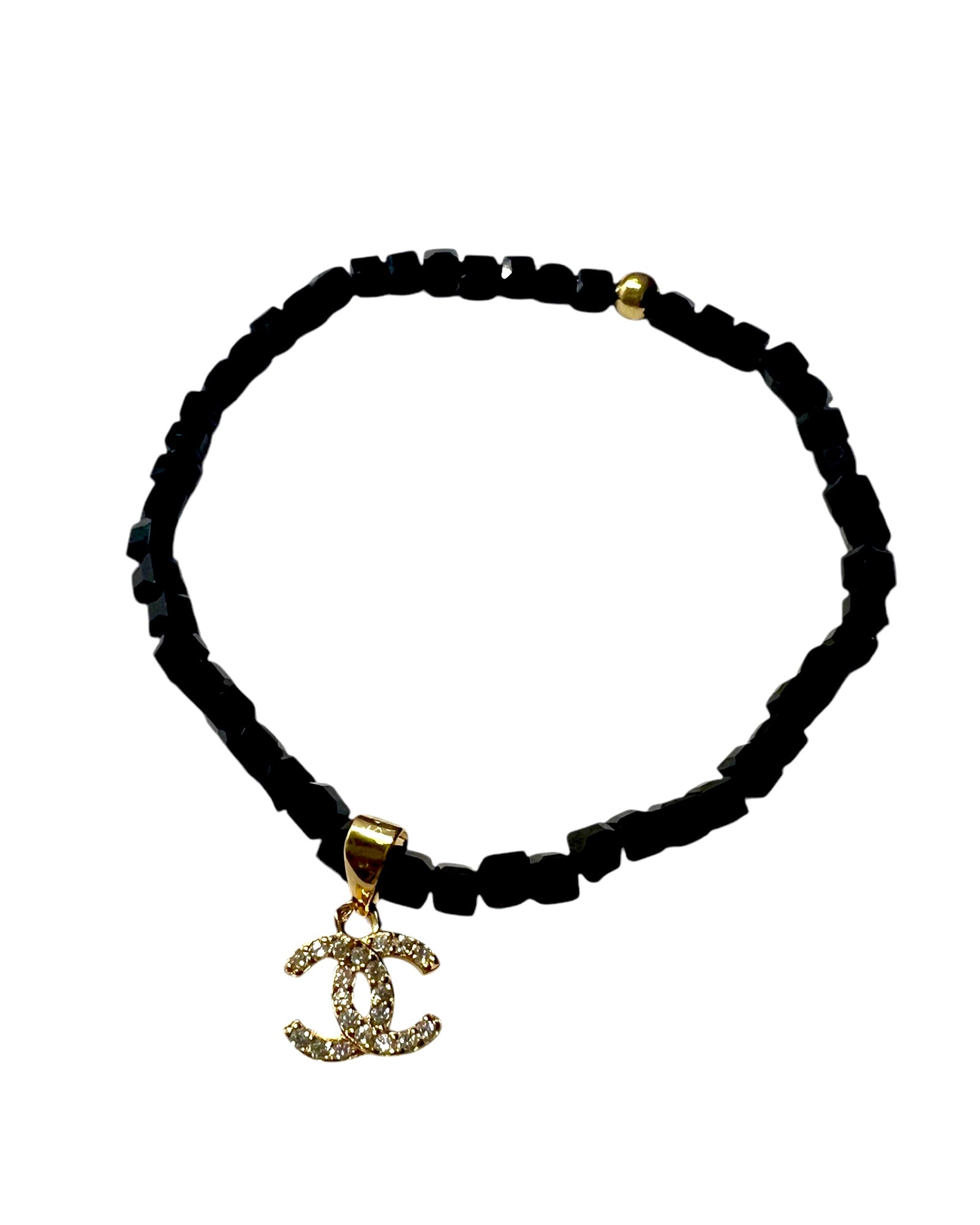 Charm Bracelet with Black Stones in Gold Silver