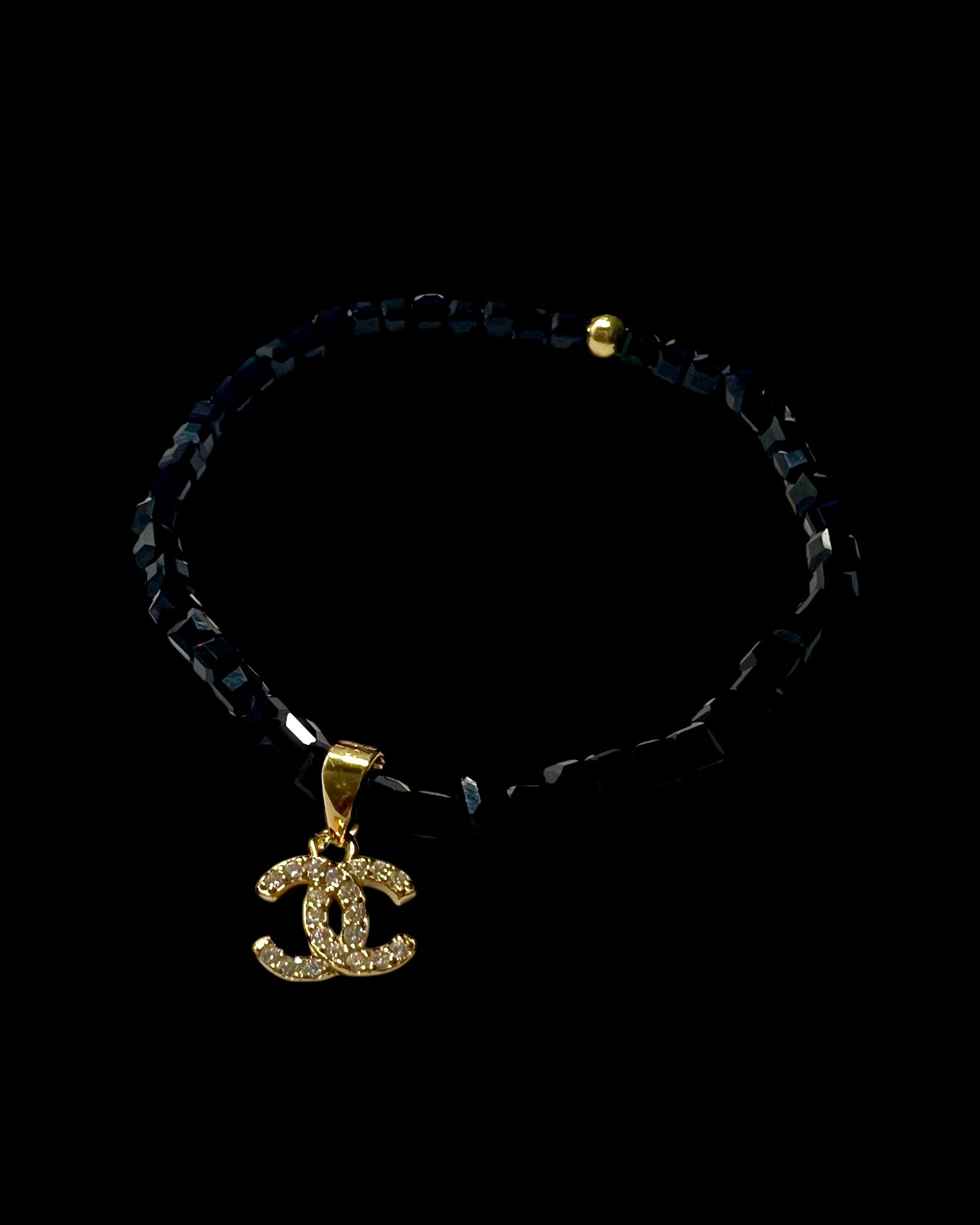 Charm Bracelet with Black Stones in Gold Silver