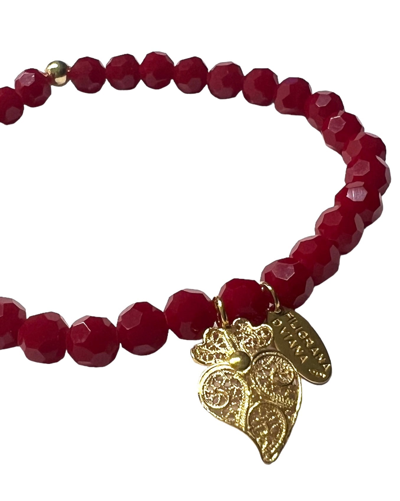 Viana Heart Bracelet with Red Stones in Gold-Plated Silver