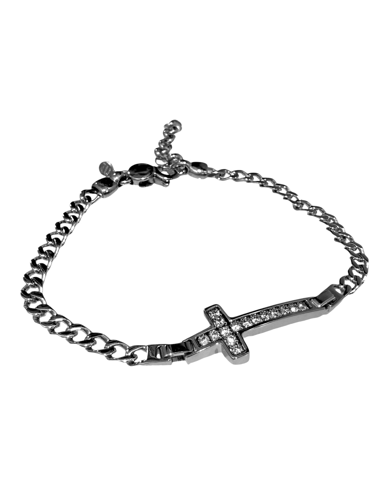 Pulseira Cruz com Pedras em Prata