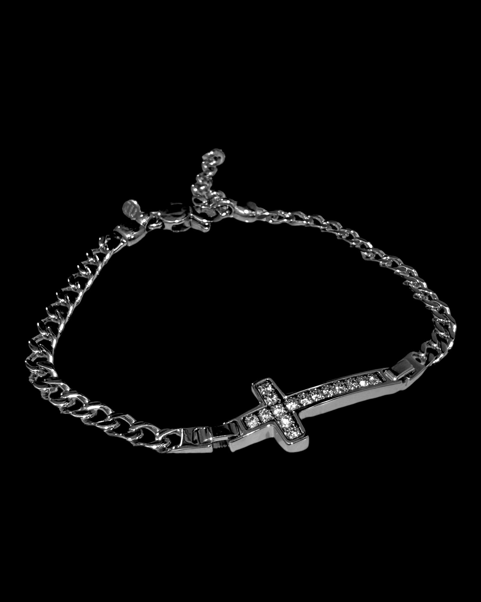 Pulseira Cruz com Pedras em Prata