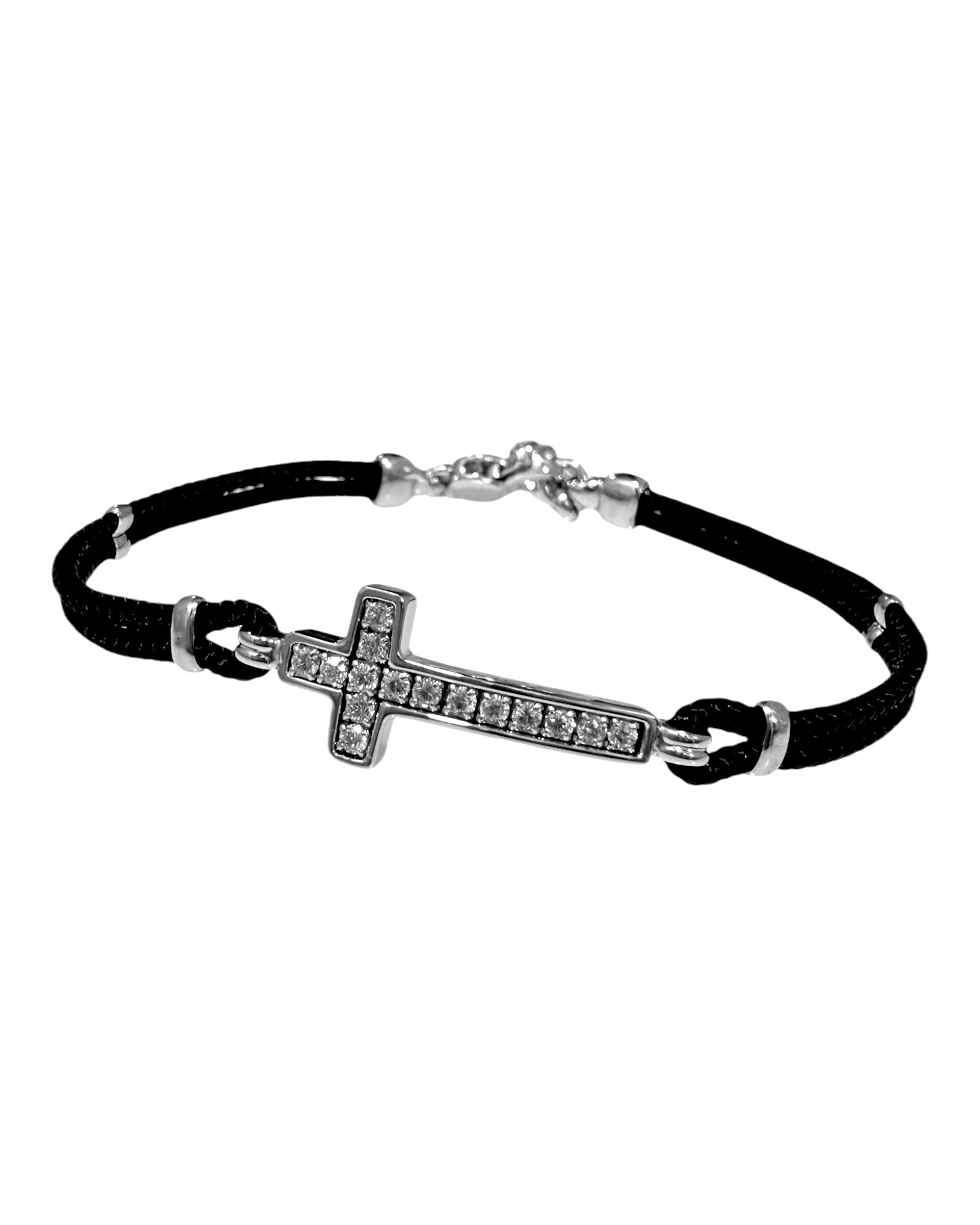 Pulseira Cruz com Pedras em Prata