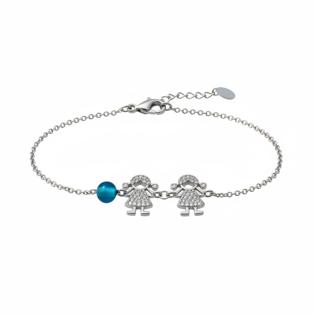 Pulseira com Duas Meninas em Prata