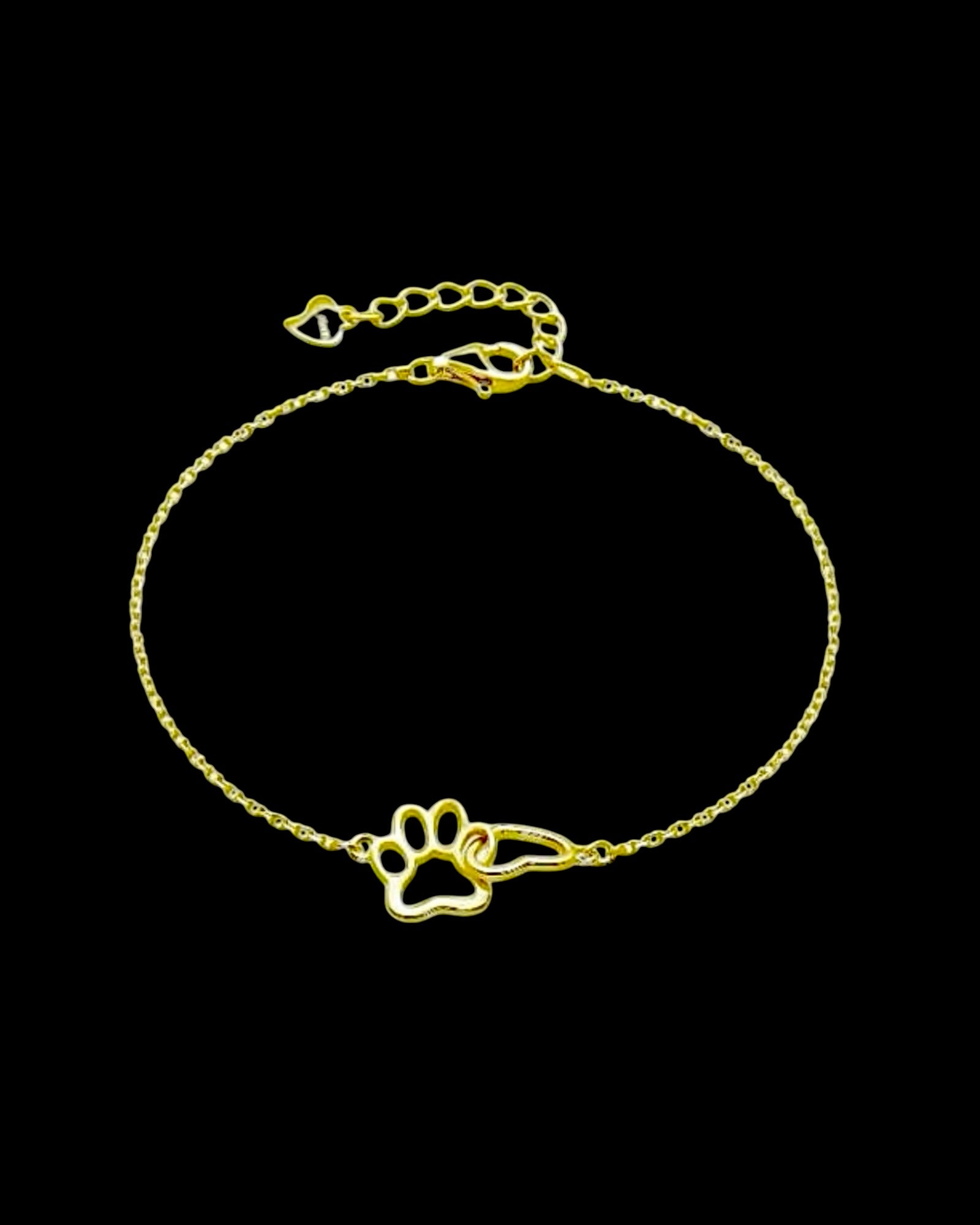 Pulseira Patinha e Coração em Prata Dourada