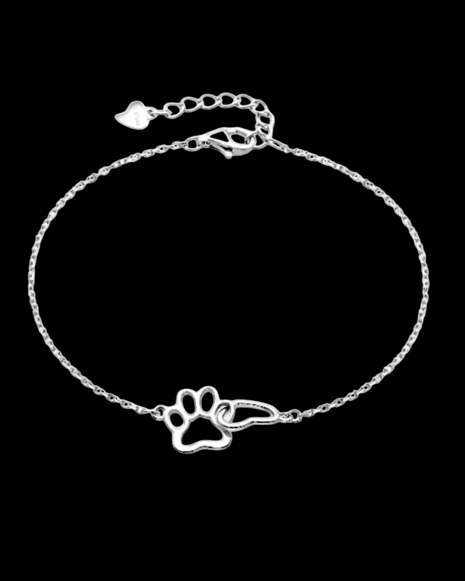 Pulseira Patinha e Coração em Prata