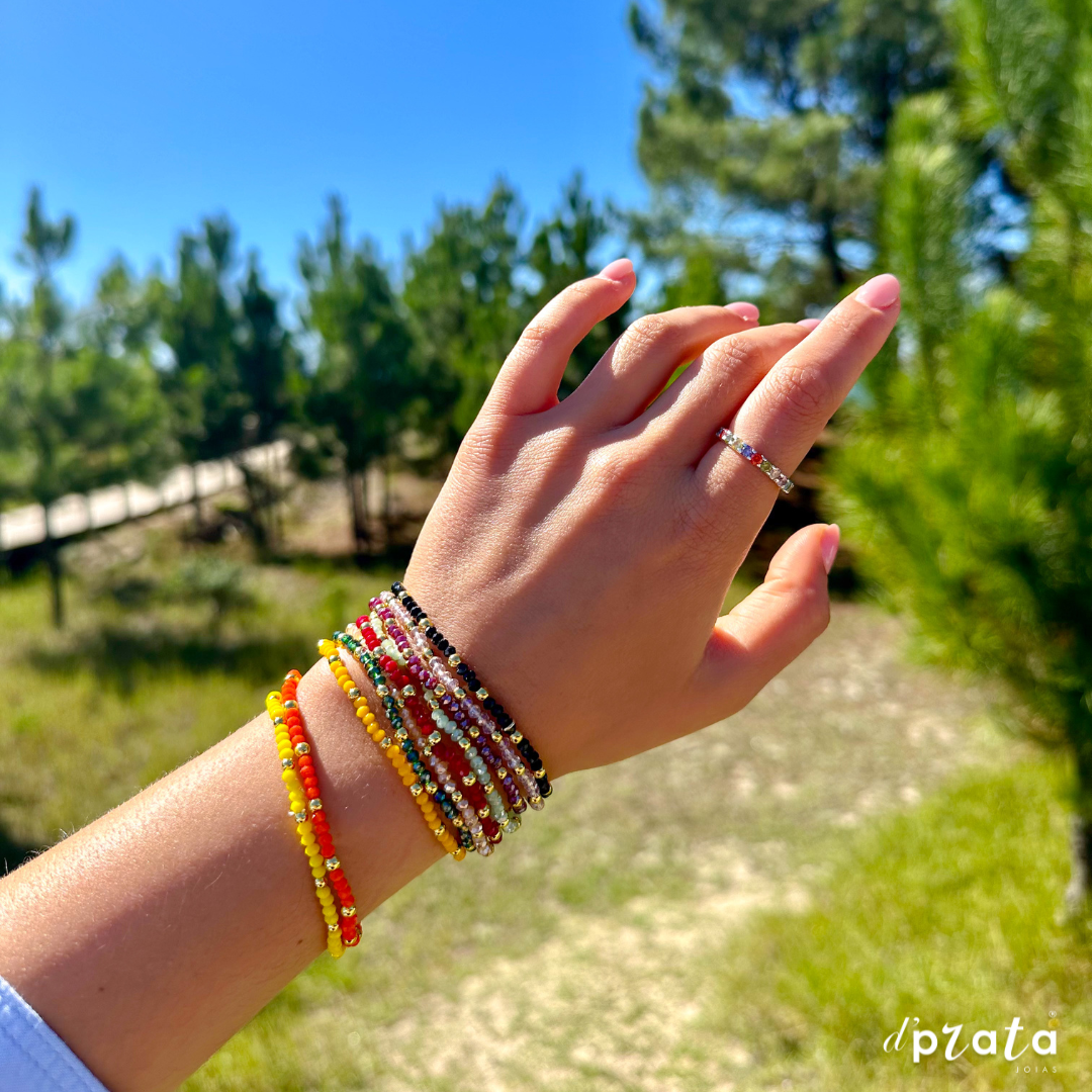 Pulseira Laranja com Prata Dourada