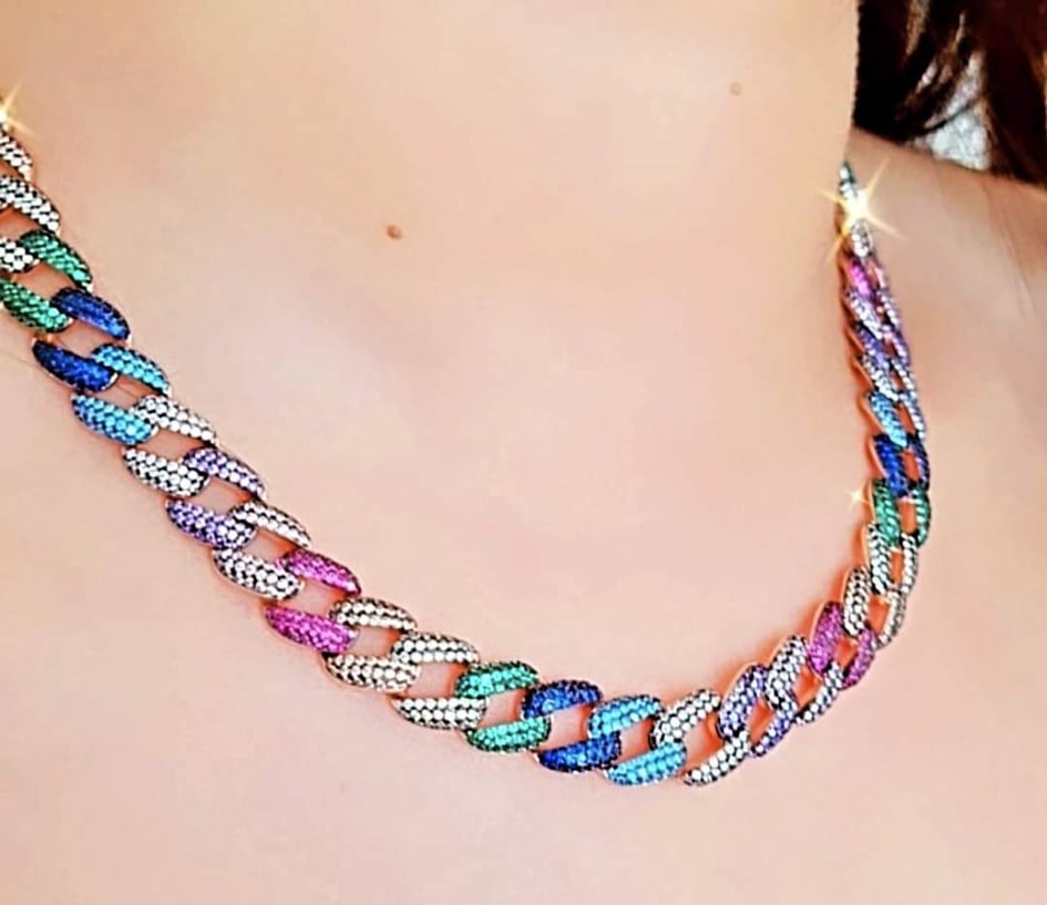 Colorful Chain Necklace in Pink Silver