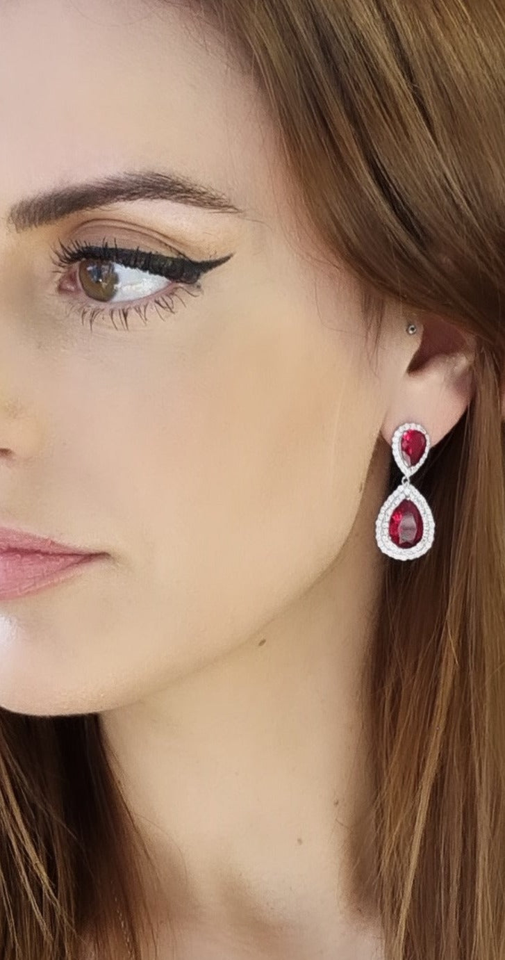 Red Drop Earrings in Silver