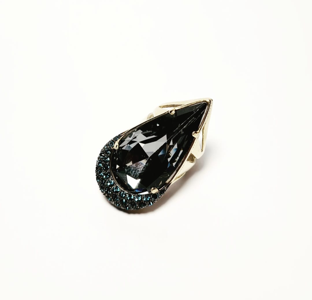Anel Gota Azul em Prata Dourada