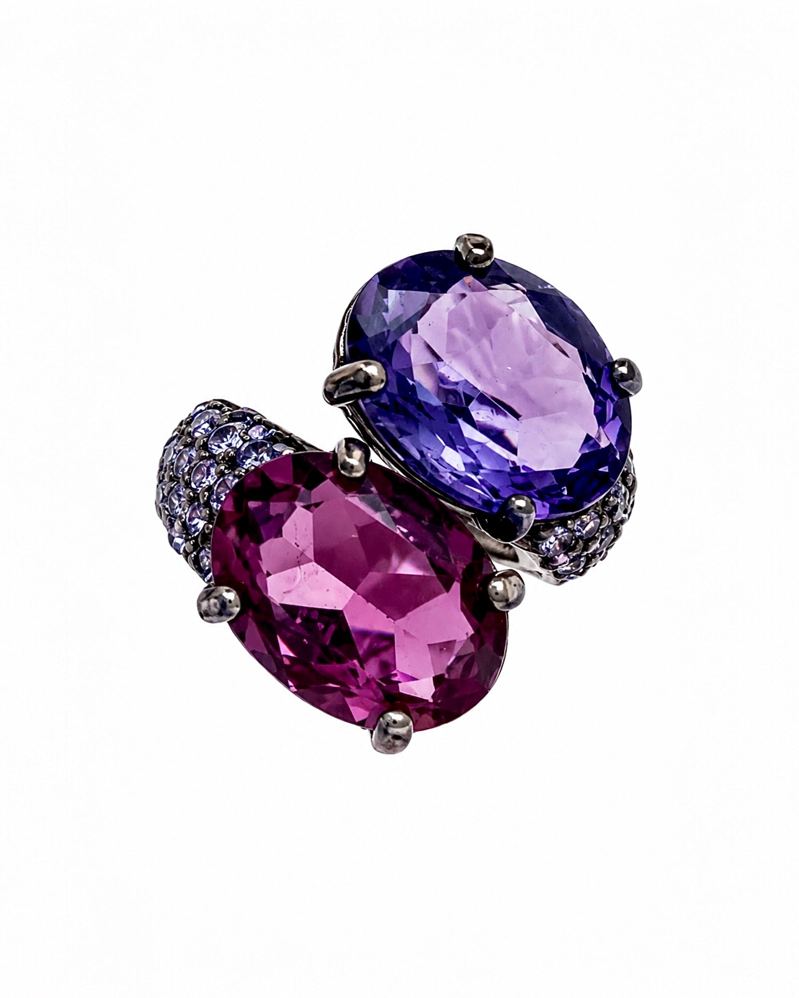 Anel Pedra Rosa e Lilas em Prata