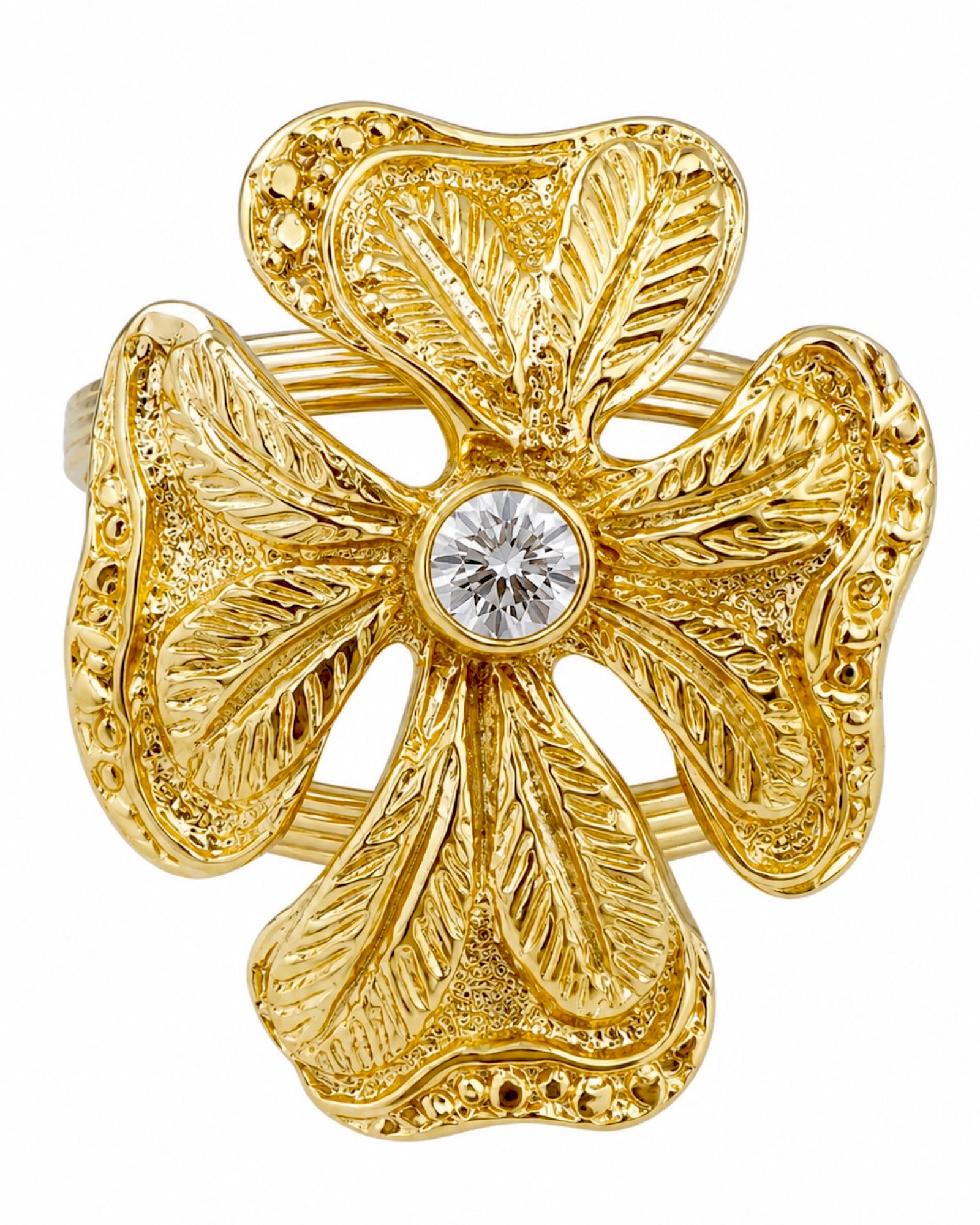 Anel Flor Dourada com Pedra