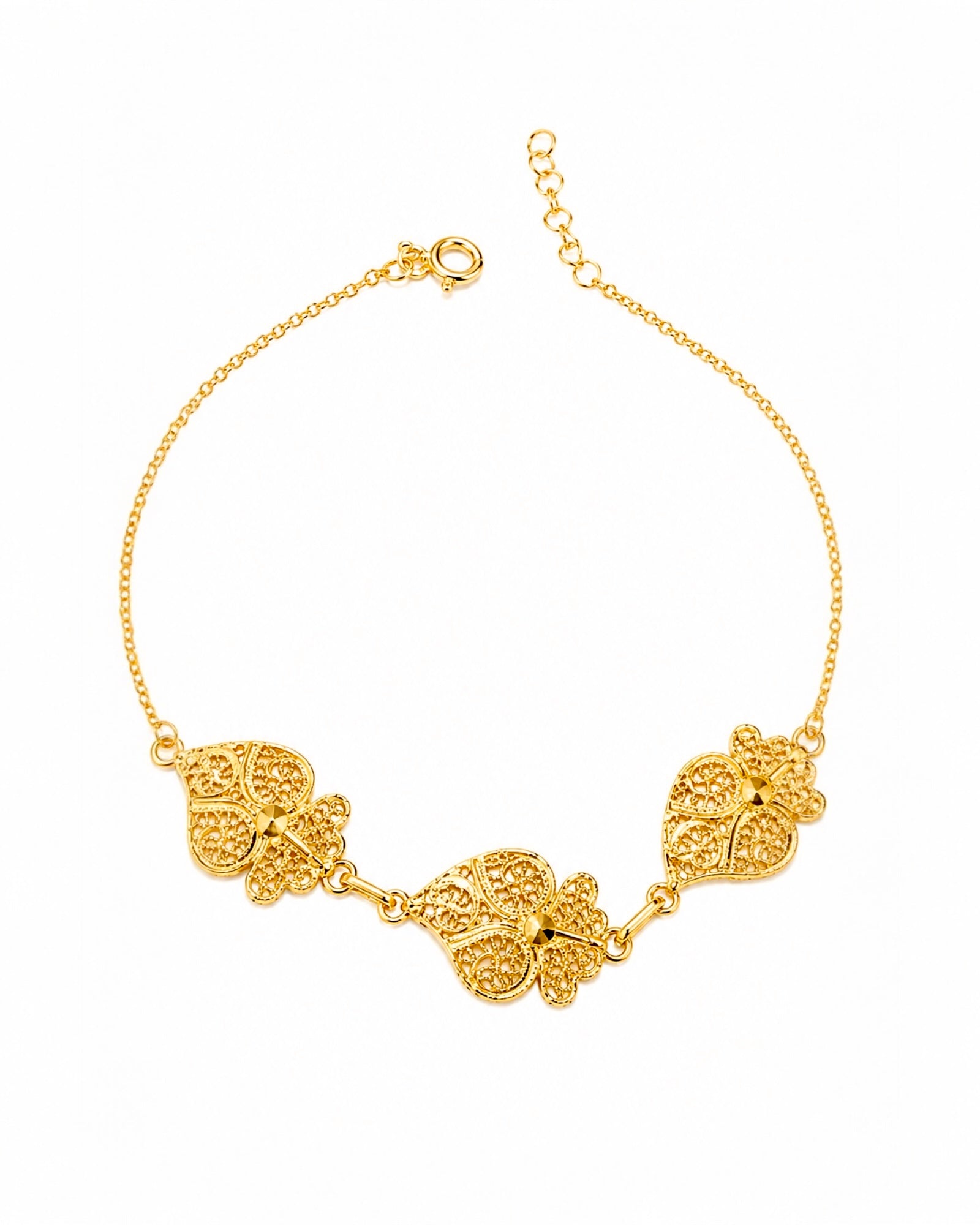 Pulseira Coração de Viana em Prata Dourada