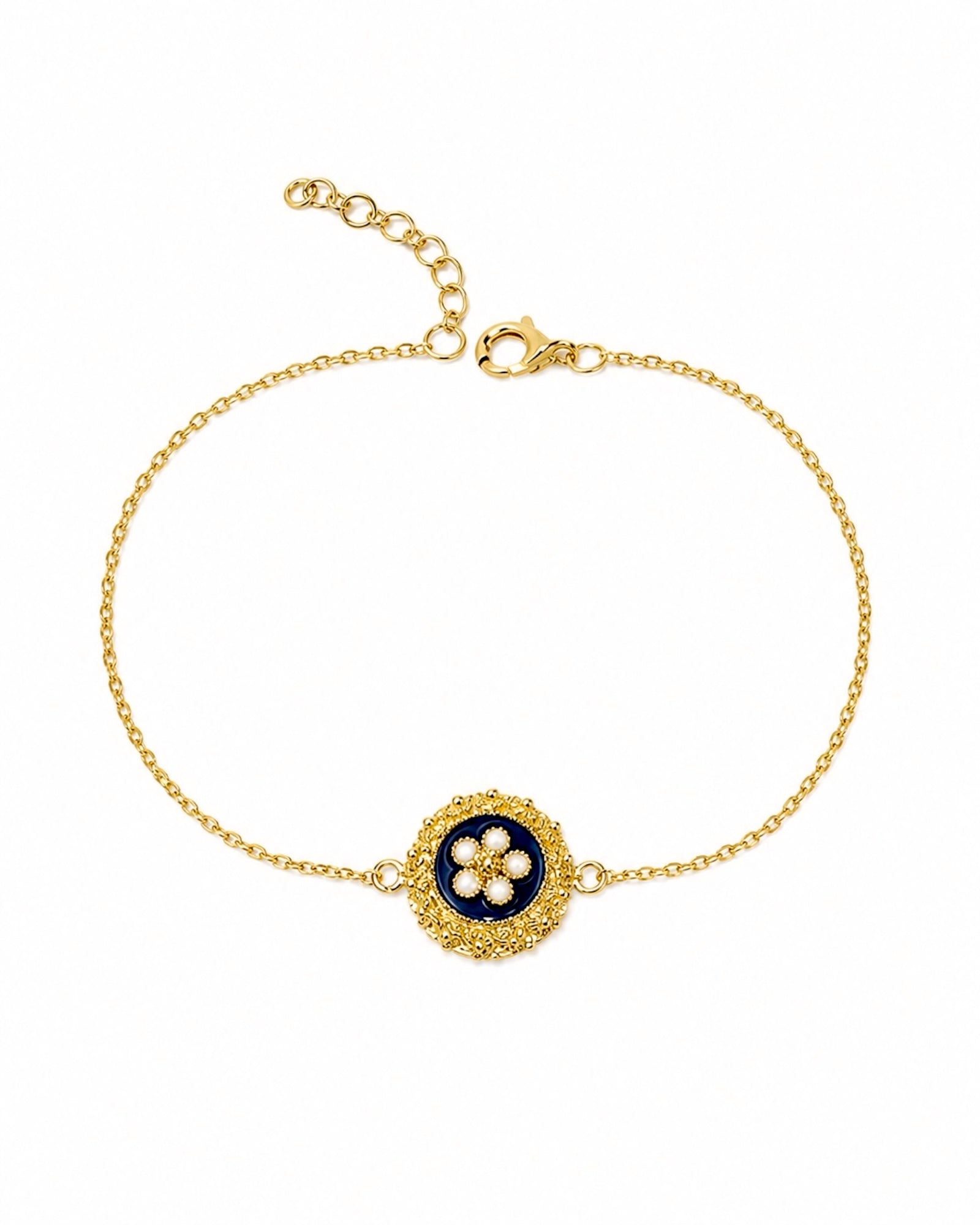 Pulseira de Caramujo Azul em Prata Dourada