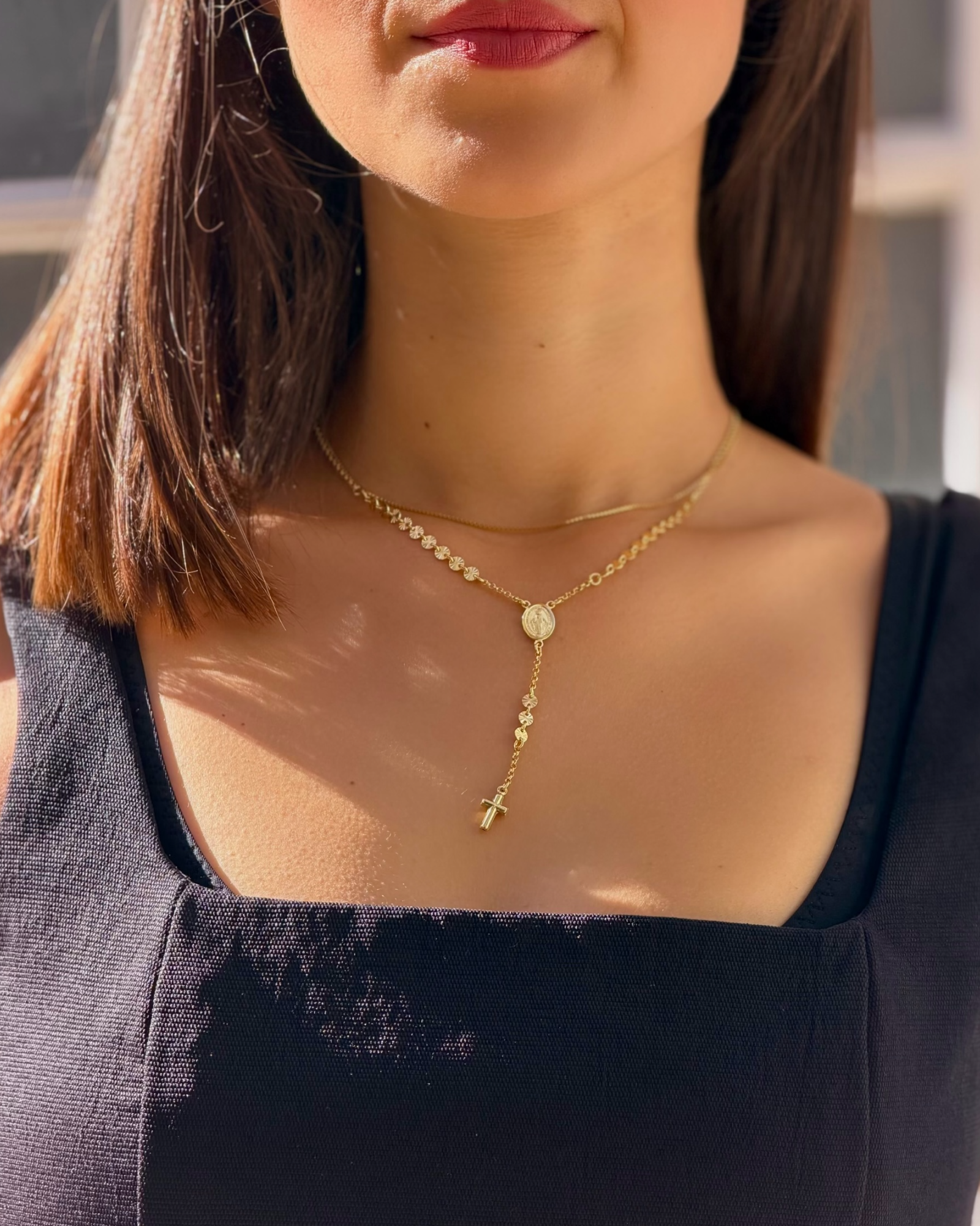 White Silver Rosary Necklace