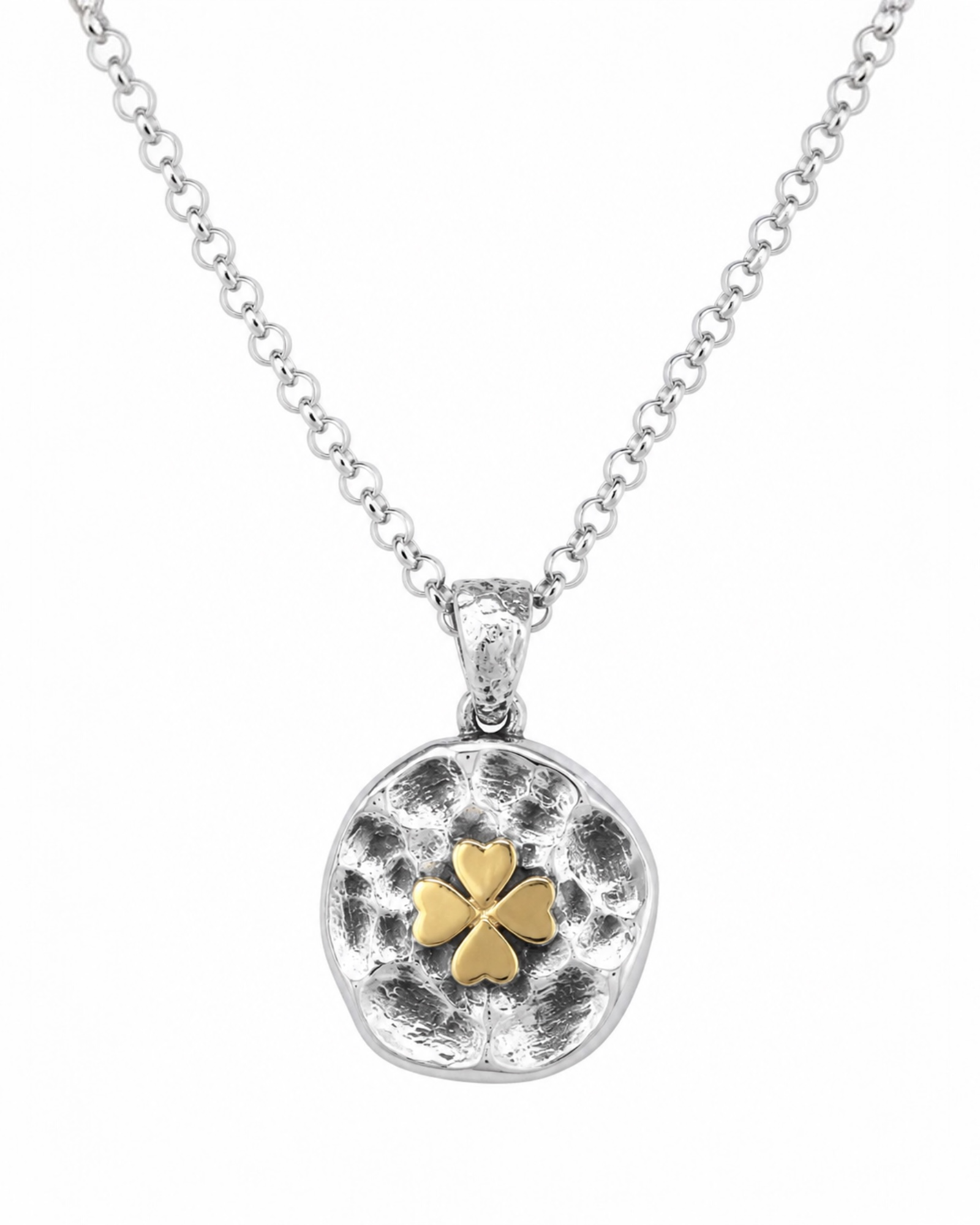 Colar Trevo em Prata e Ouro