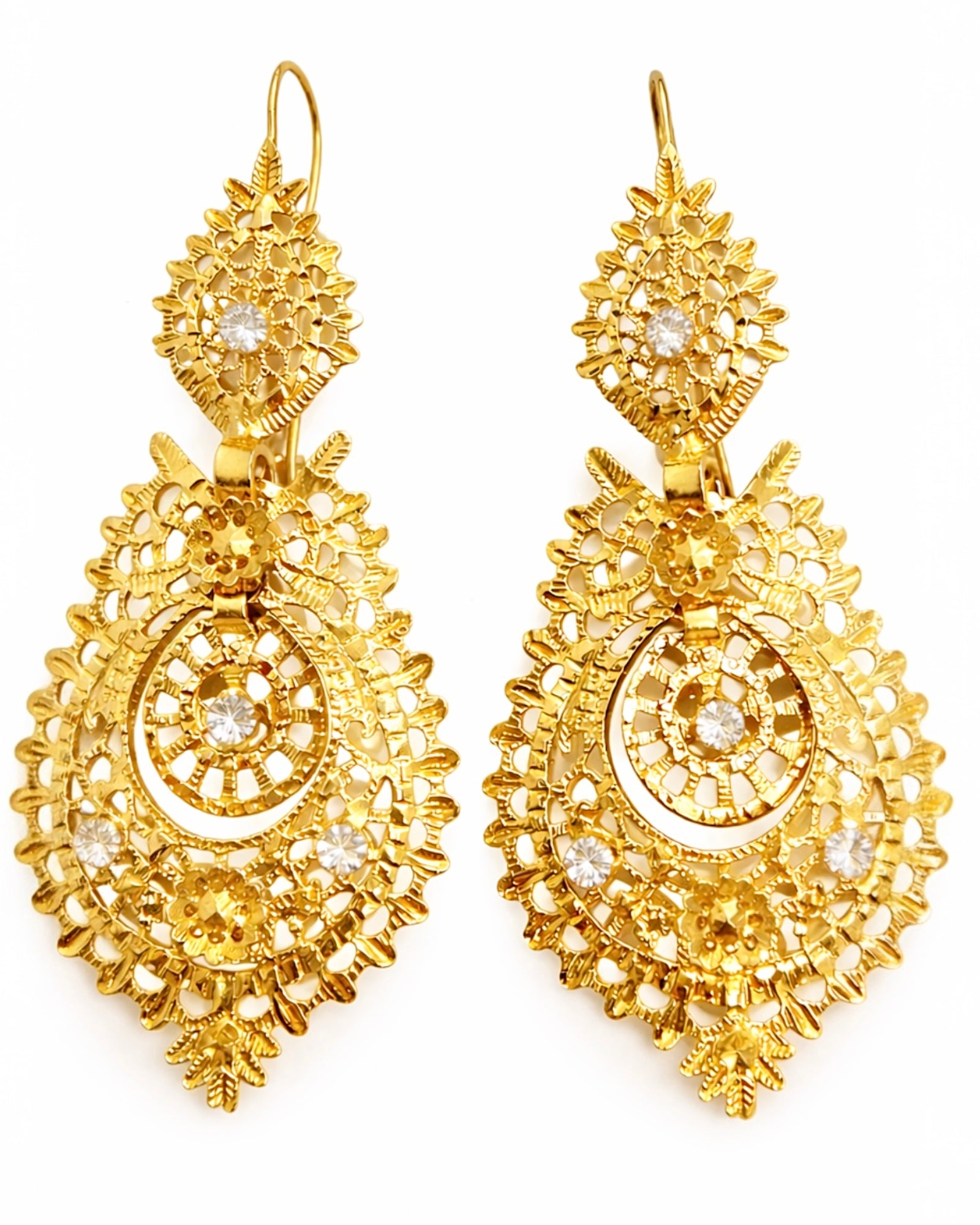 Brincos Raínha com Zircónias  em Prata Dourada