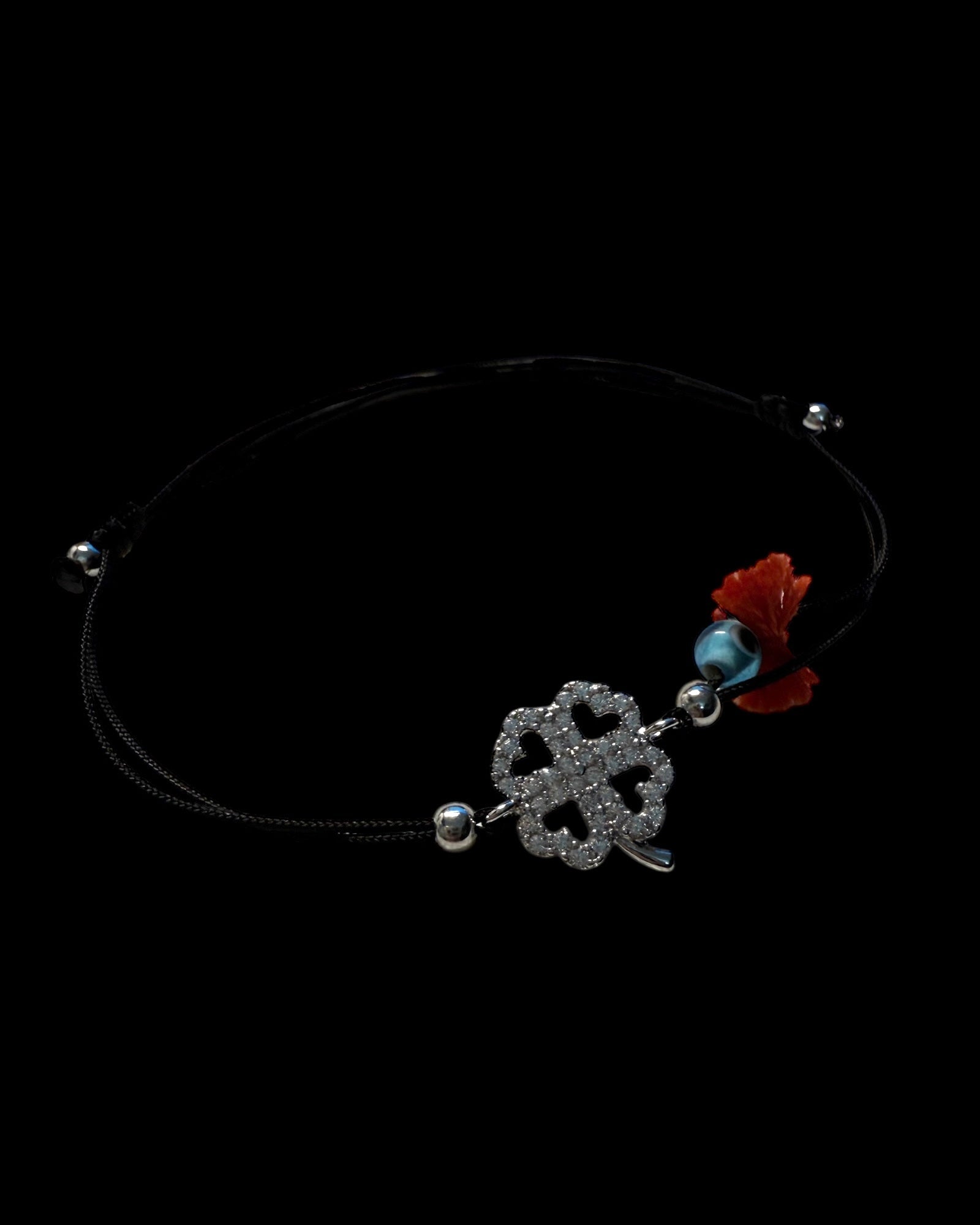 Pulseira Seda Trevo em Prata