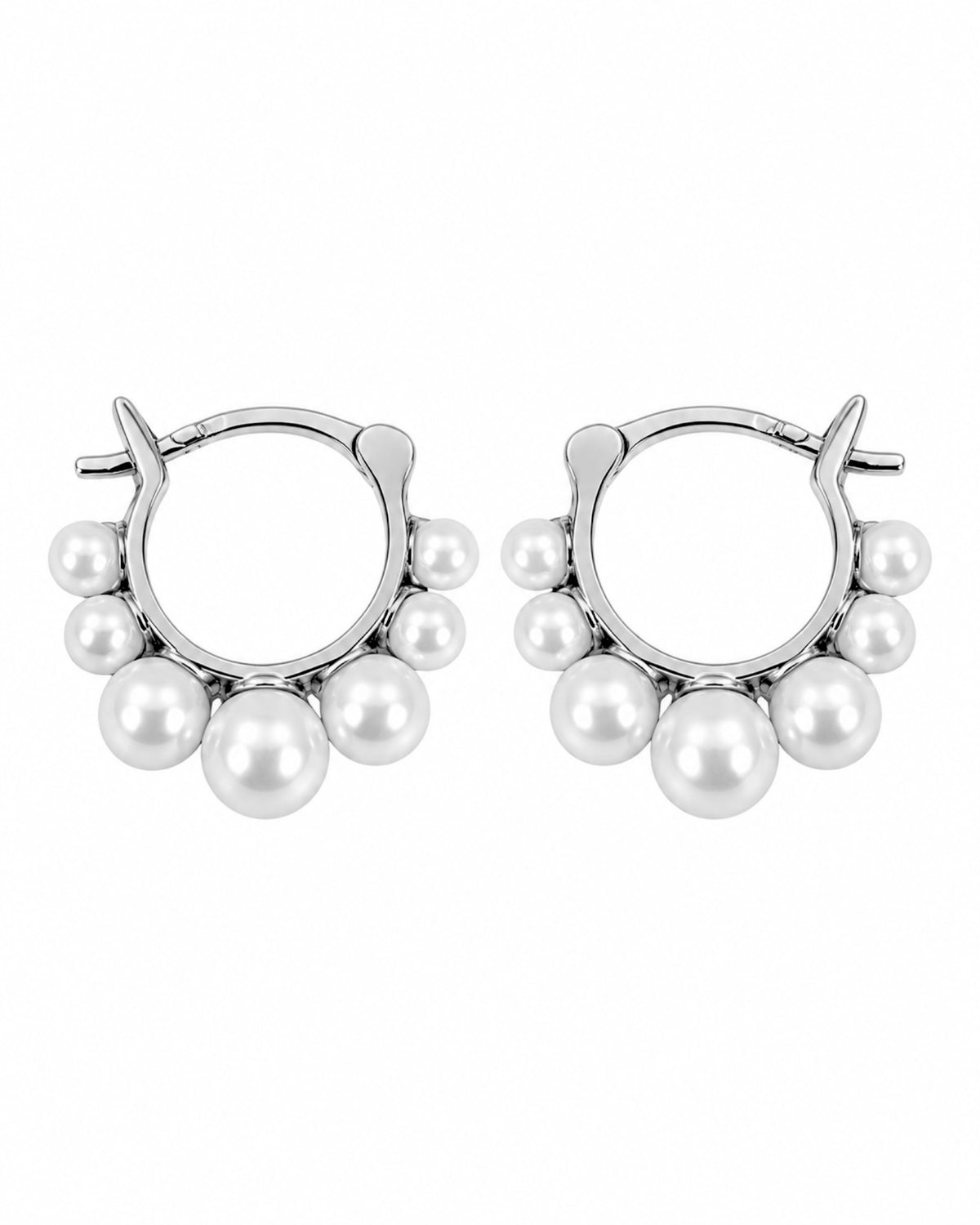 Pearl Hoop Earrings in Silver
