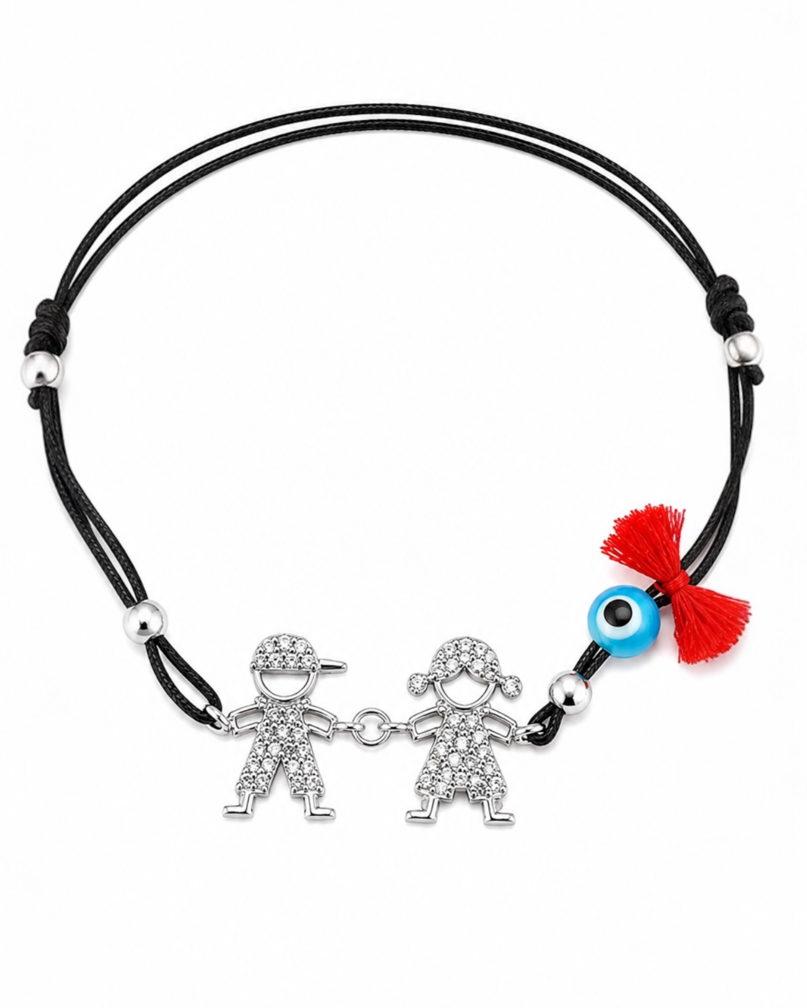 Pulseira Seda Menino e Menina em Prata