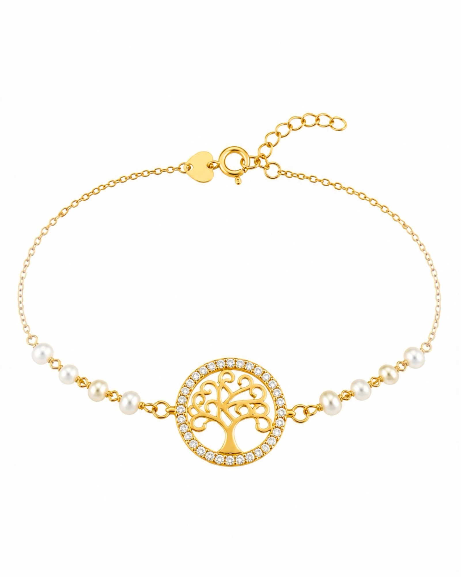 Pulseira Árvore da Vida com Pérolas e Prata Dourada