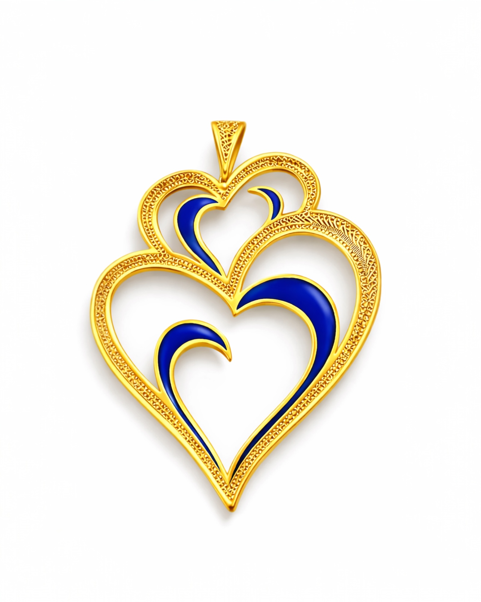 Viana Heart Medal is Love with Blue Enamel on Gold Silver