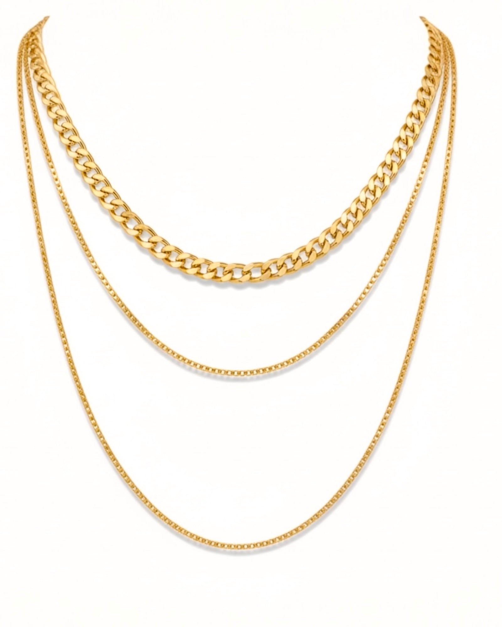 Colar Três Correntes em Prata Dourada