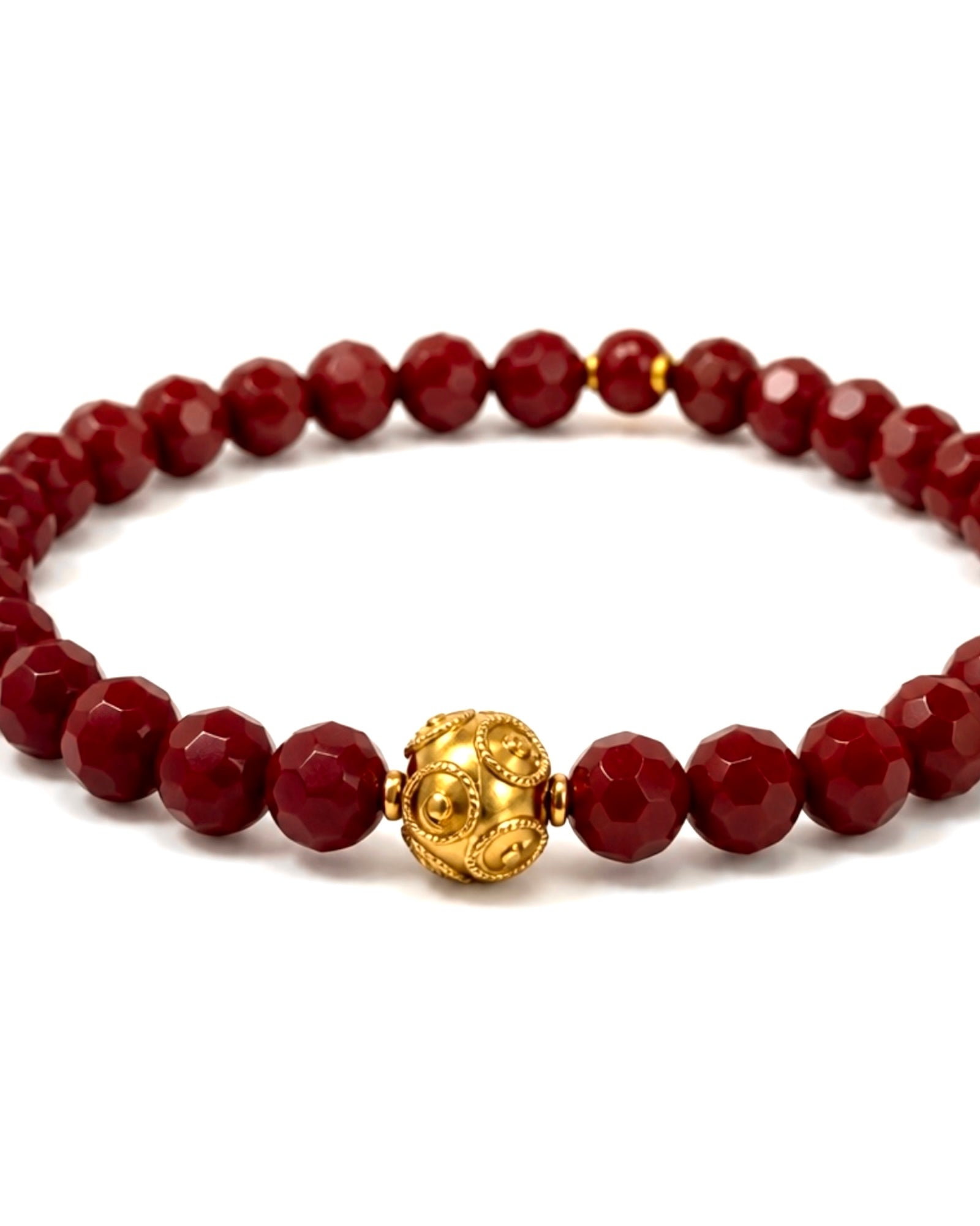 Pulseira Conta  de Viana com Pedras Vermelhas em Prata Dourada