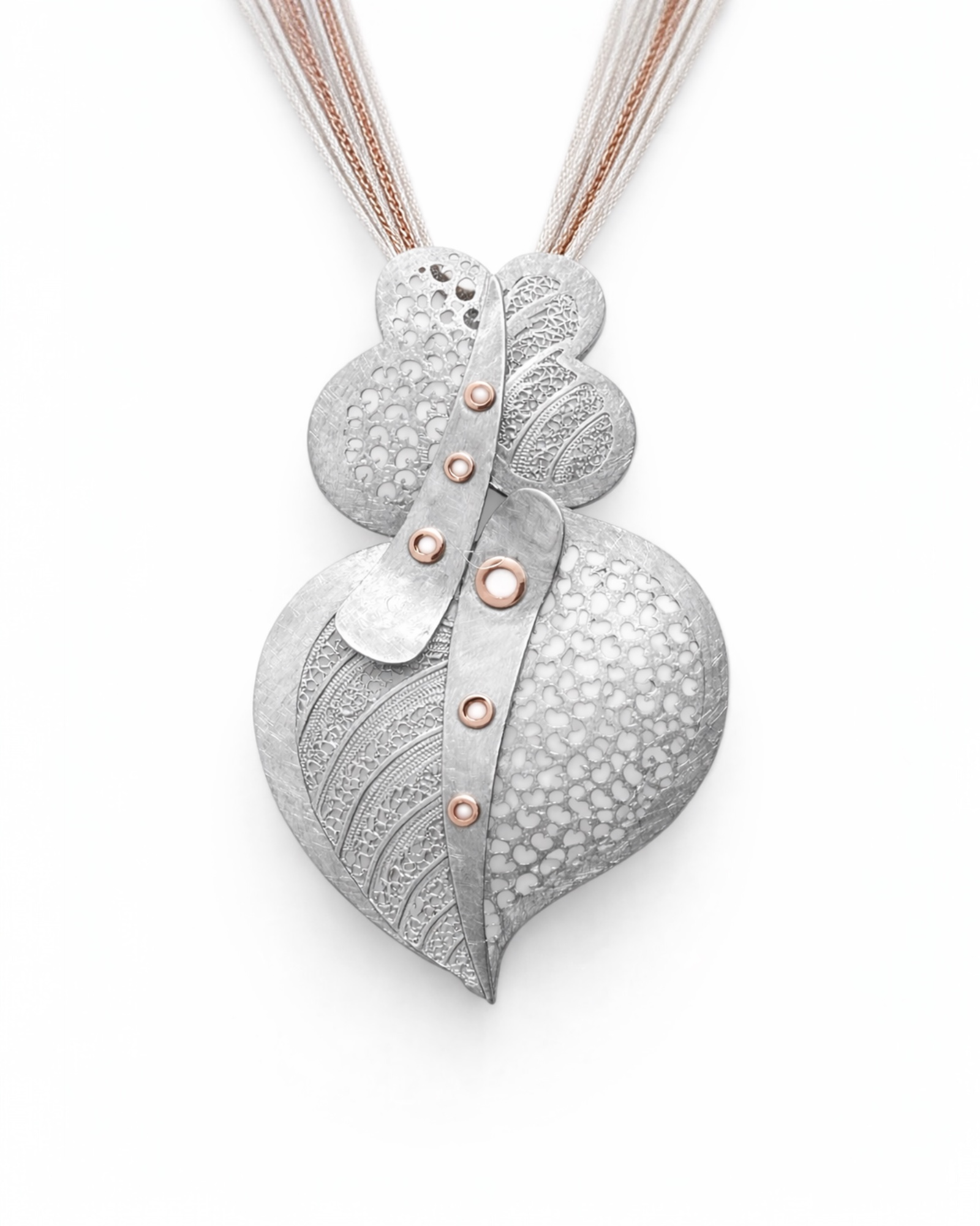 Necklace with Viana Heart in Silver and Rose Silver