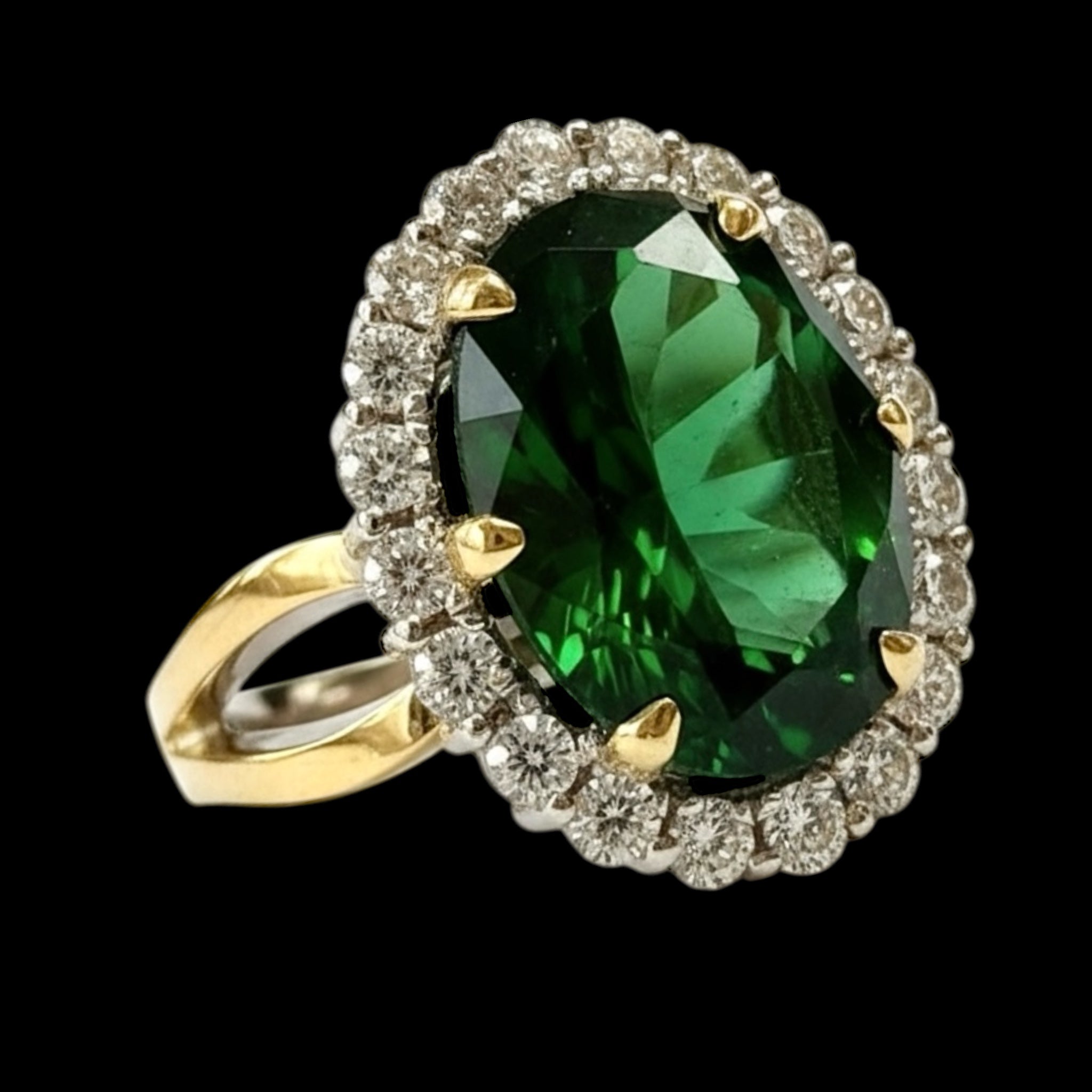 Anel Lady Di Verde em Prata e Ouro
