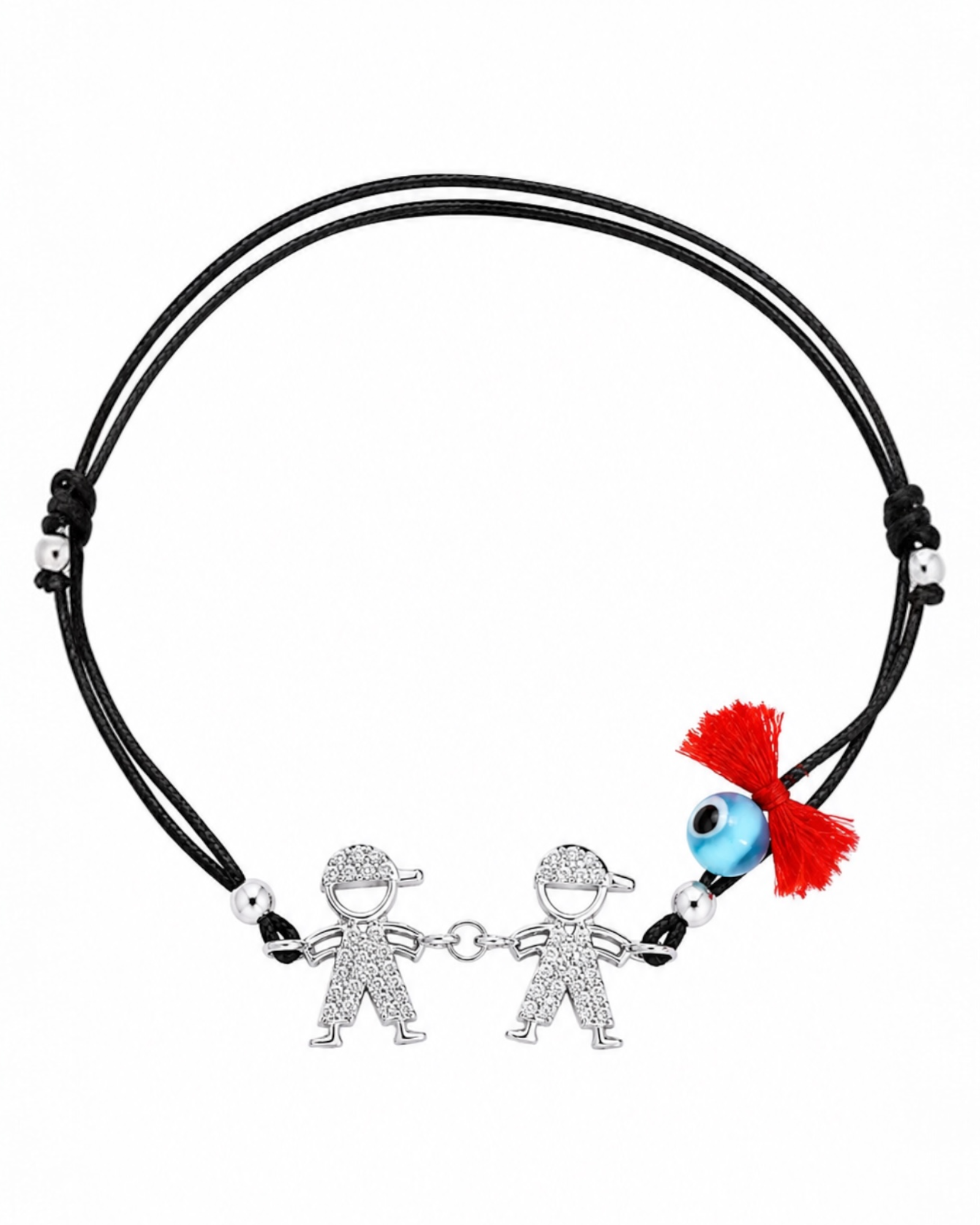 Pulseira Seda Dois Meninos em Prata