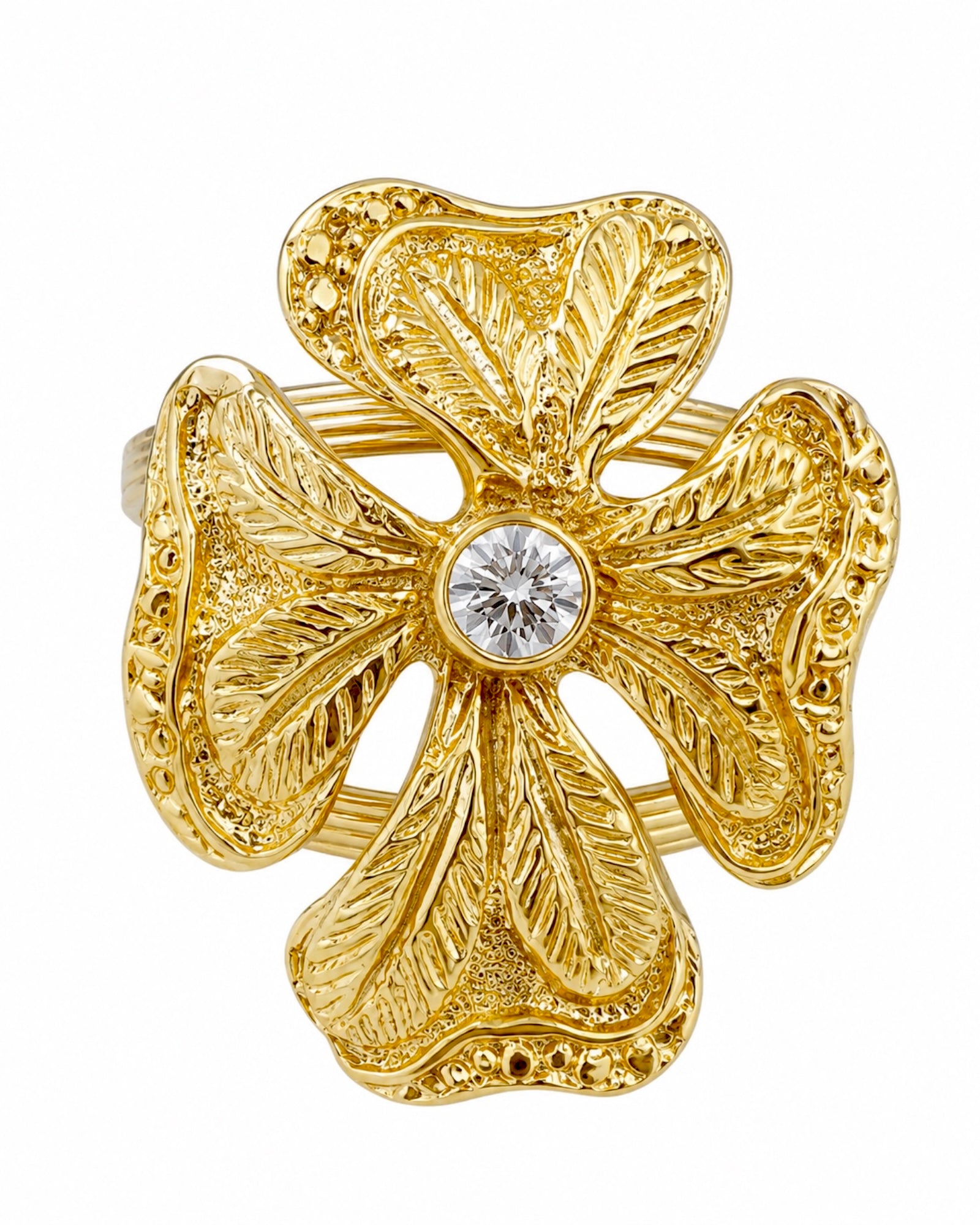 Anel Flor Dourada com Pedra