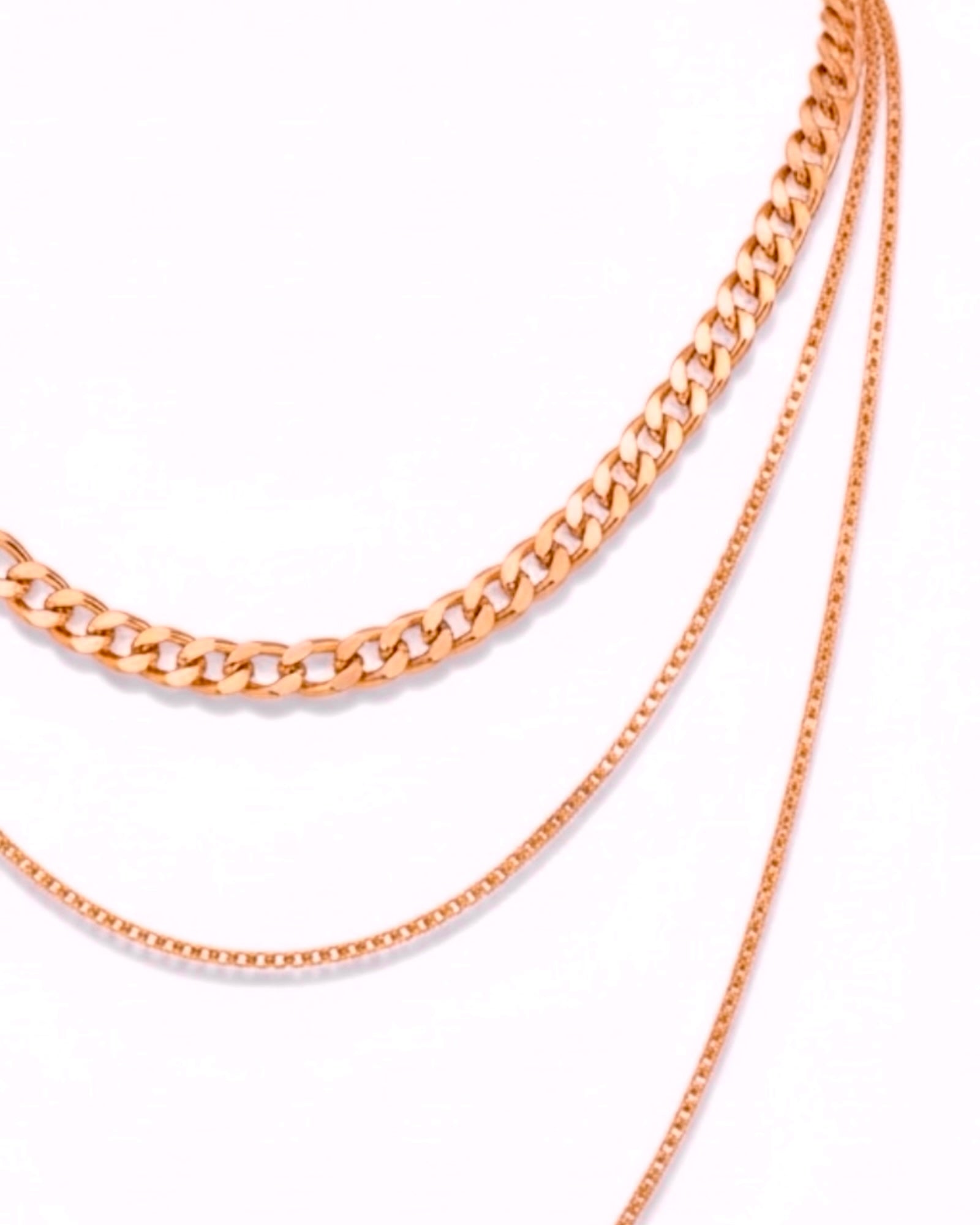 Colar Três Correntes em Prata Rosa