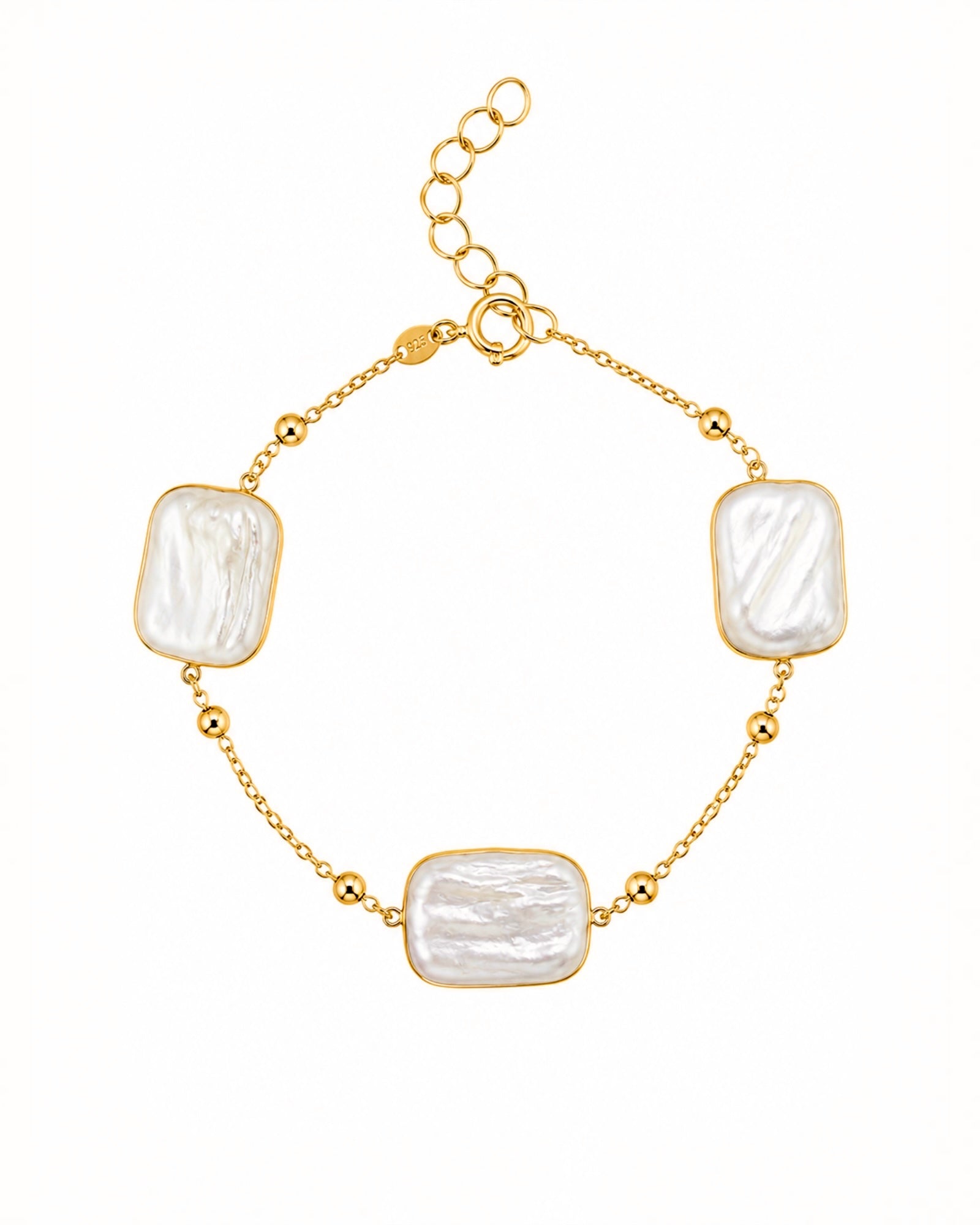 Pulseira com Pérolas Barrocas e Prata Dourada