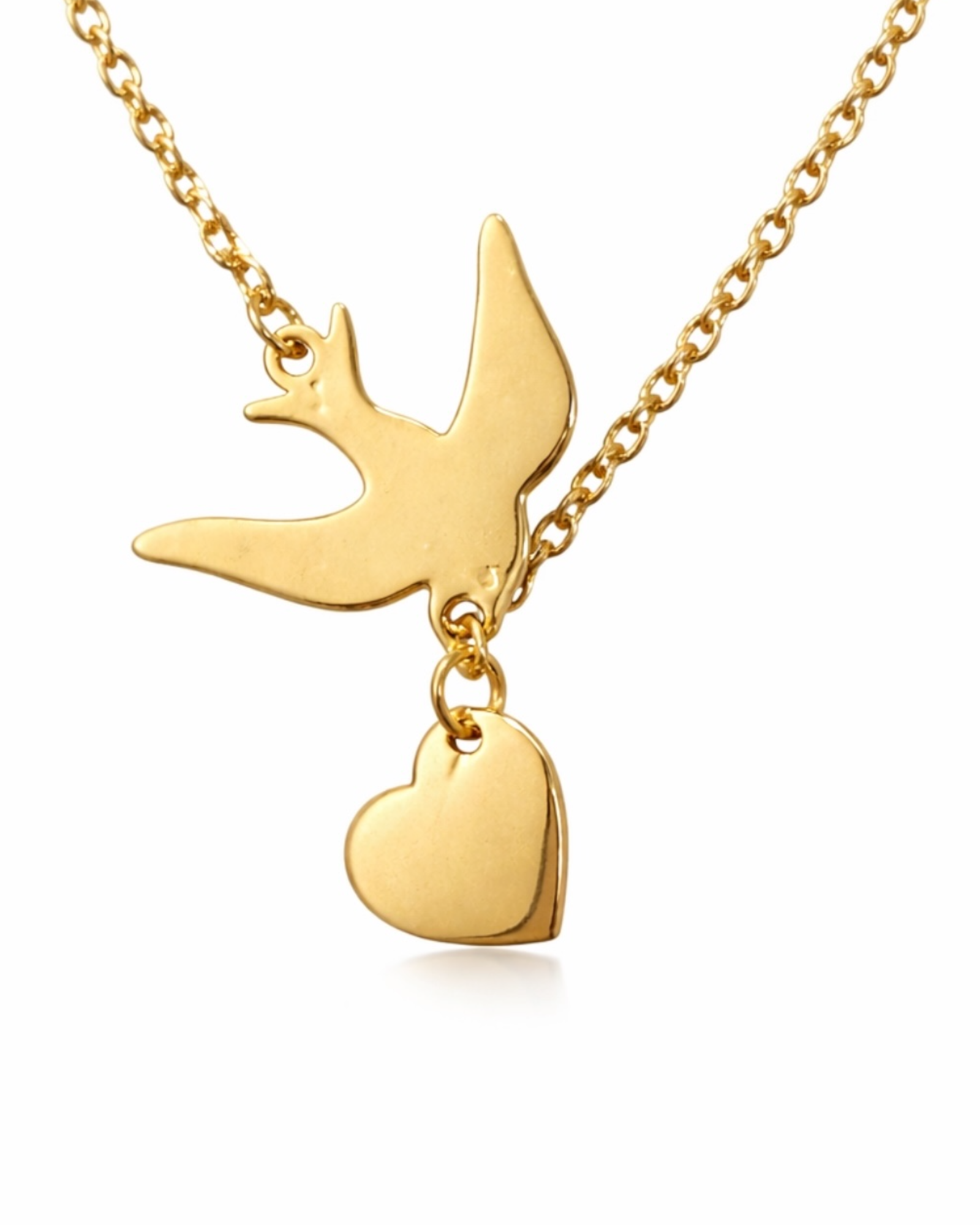 Swallow and Heart Necklace in Gold-Plated Silver